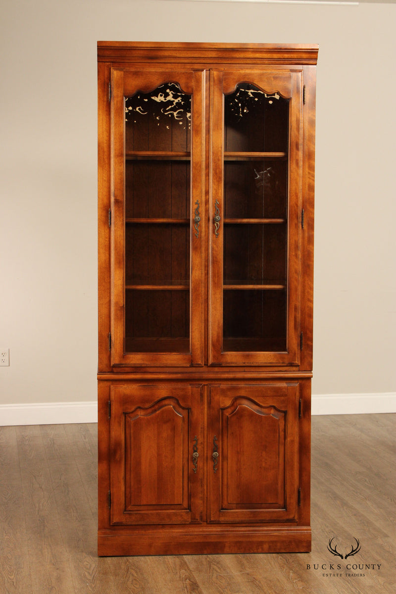 Ethan Allen French Country Style Pair of Glass Door Bookcases
