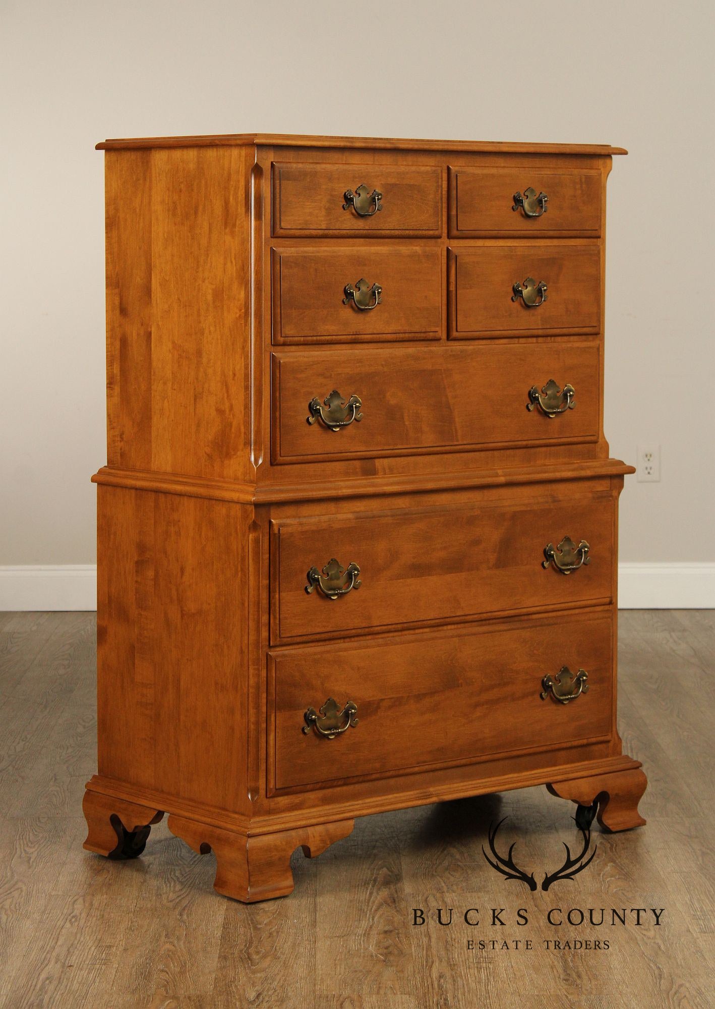 Ethan Allen Chippendale Style Maple Chest on Chest