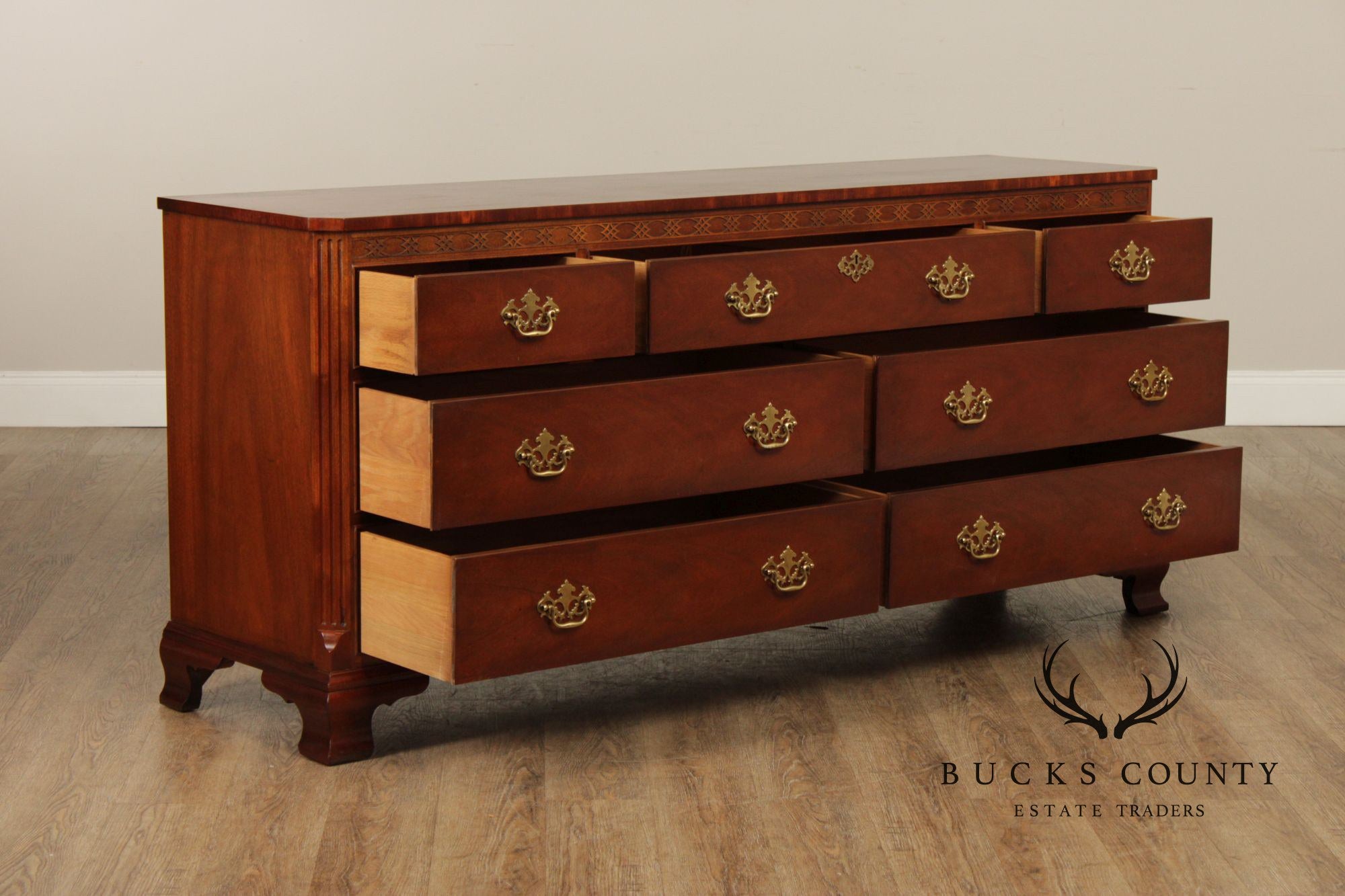 Baker Chippendale Style Mahogany Triple Dresser