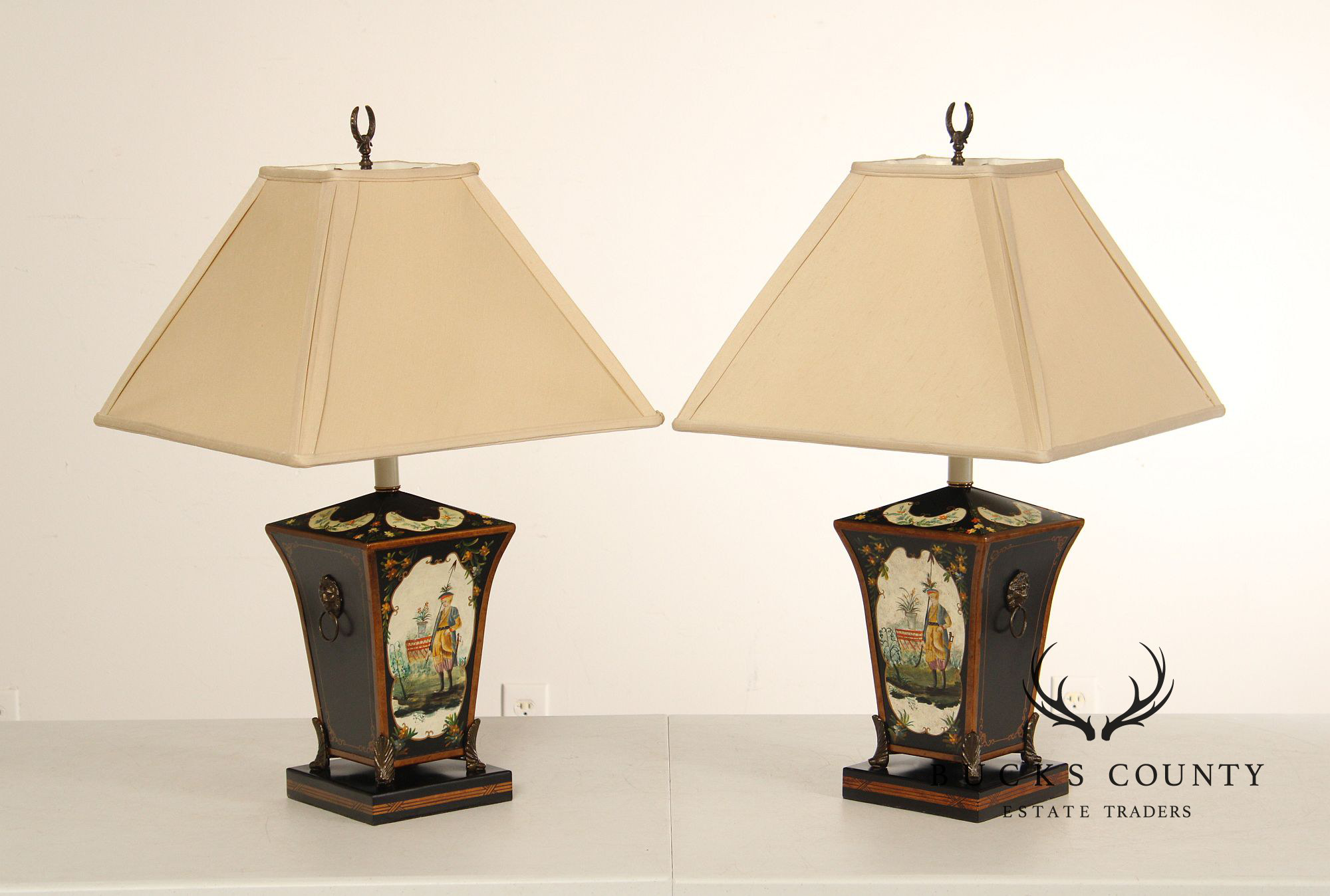 Chelsea House Pair of Painted Toleware Table Lamps