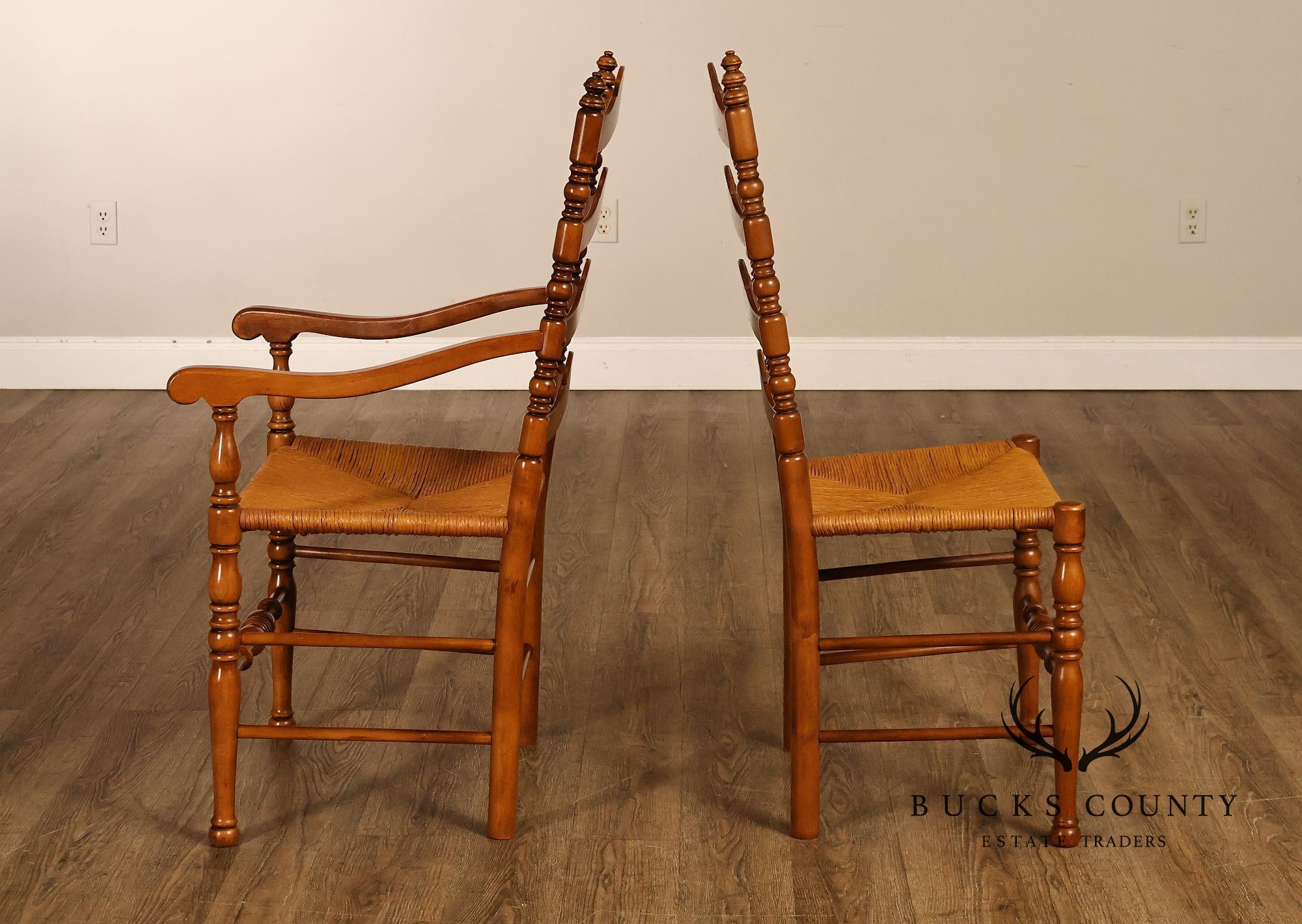 Vintage Set Of 12 Maple Rush Seat Ladderback Dining Chairs