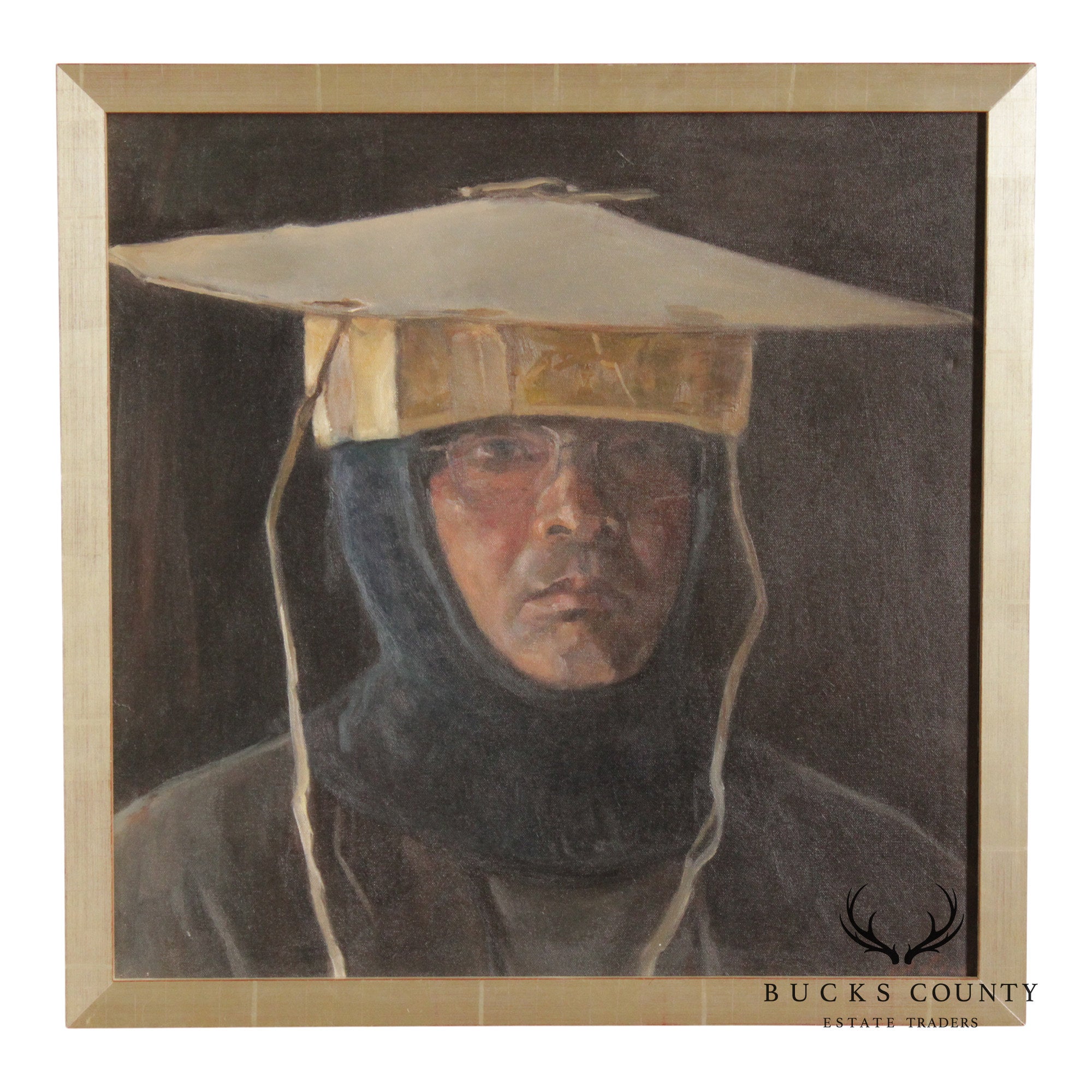 Qimin Liu Contemporary Oil Painting Portrait, 'Man with Odd Hat'