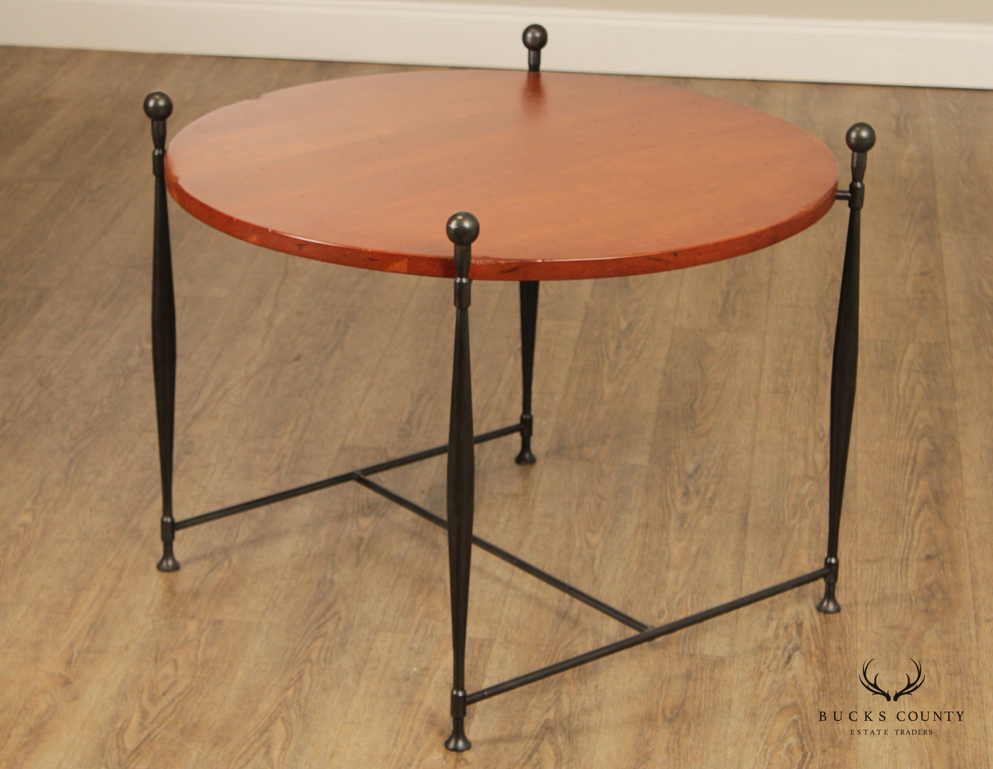 Frederick Duckloe Round Cherry Top Wrought Iron Side Table