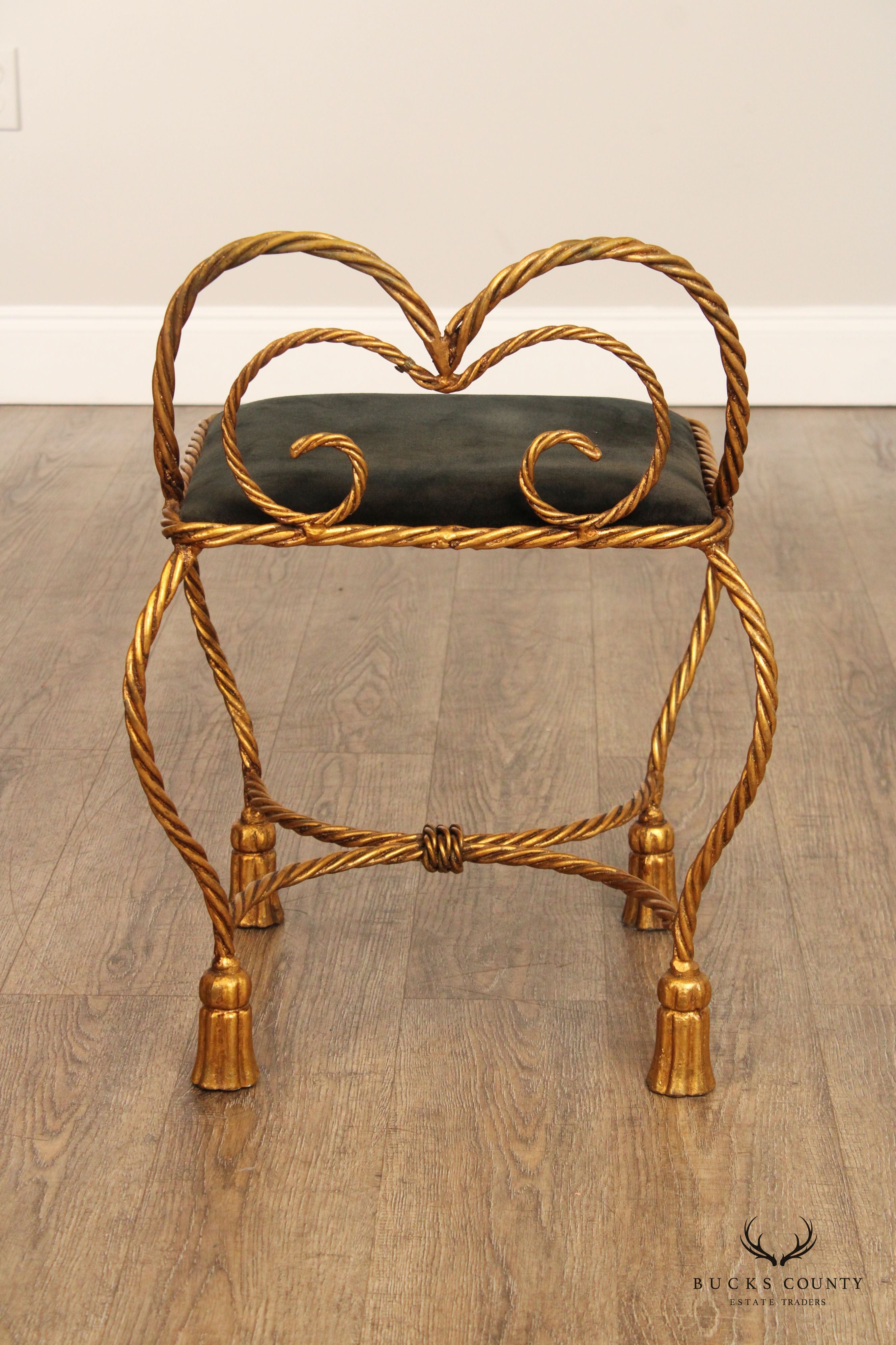 Edward P. Paul Italian Gilt Metal Rope Twist Vanity Bench