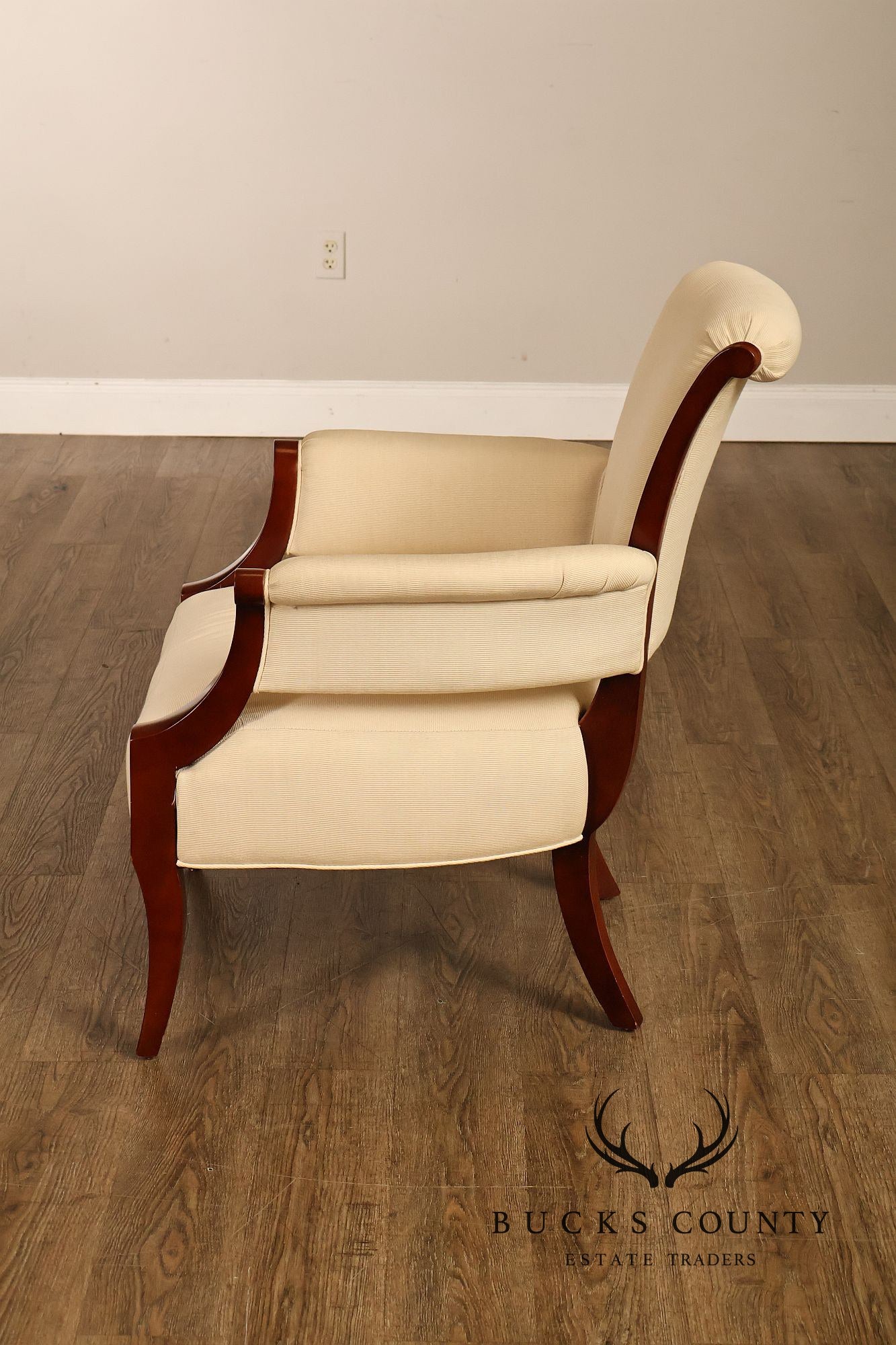 Baker French Art Deco Style Pair of Mahogany Armchairs