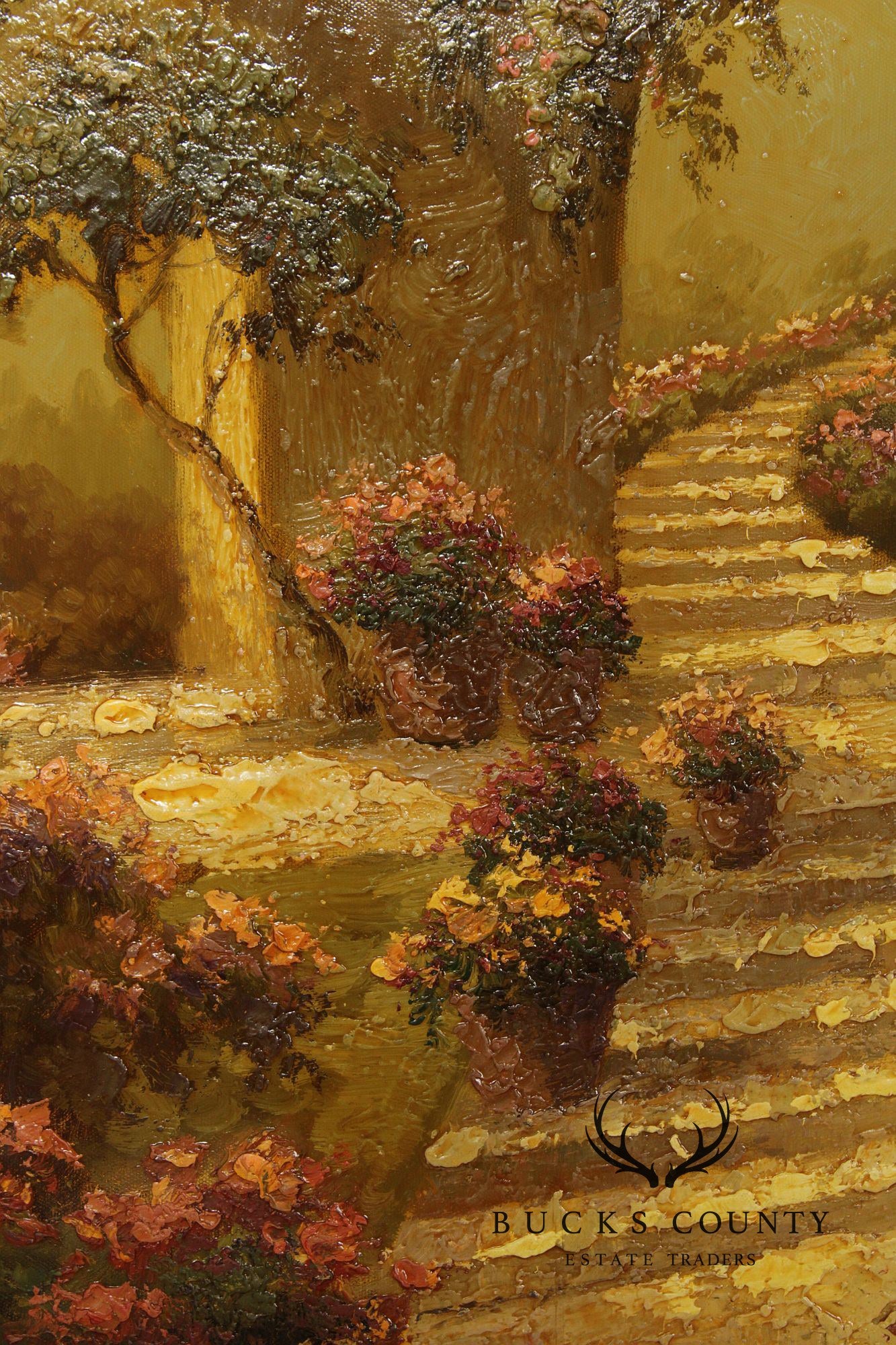 European School Oil Painting, Garden Stairway