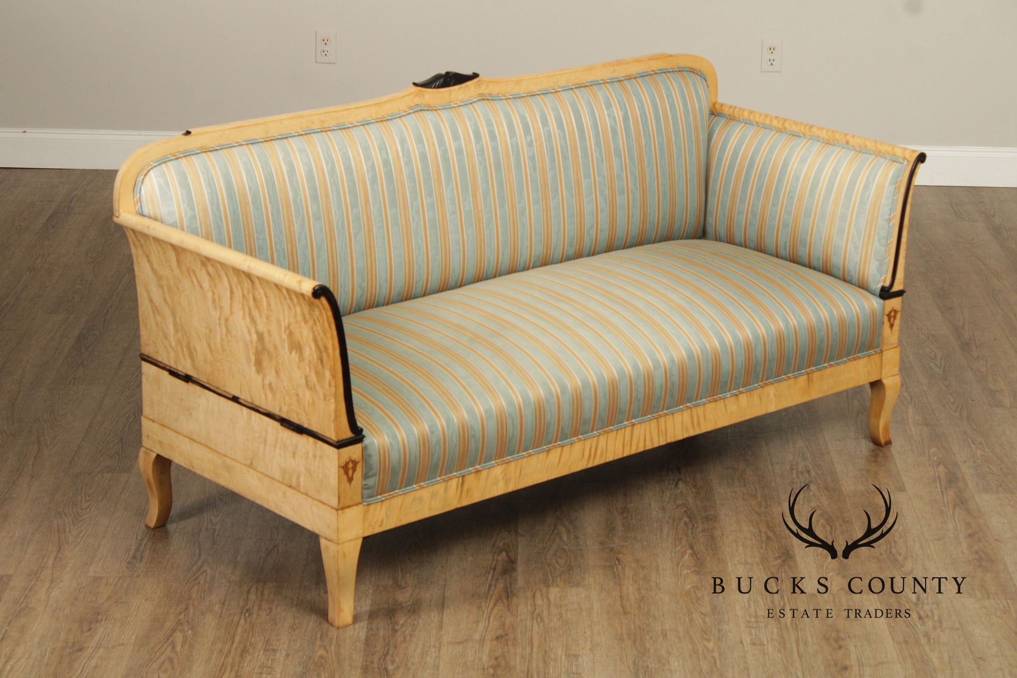 Antique Biedermeier Inlaid Flame Birch Sofa