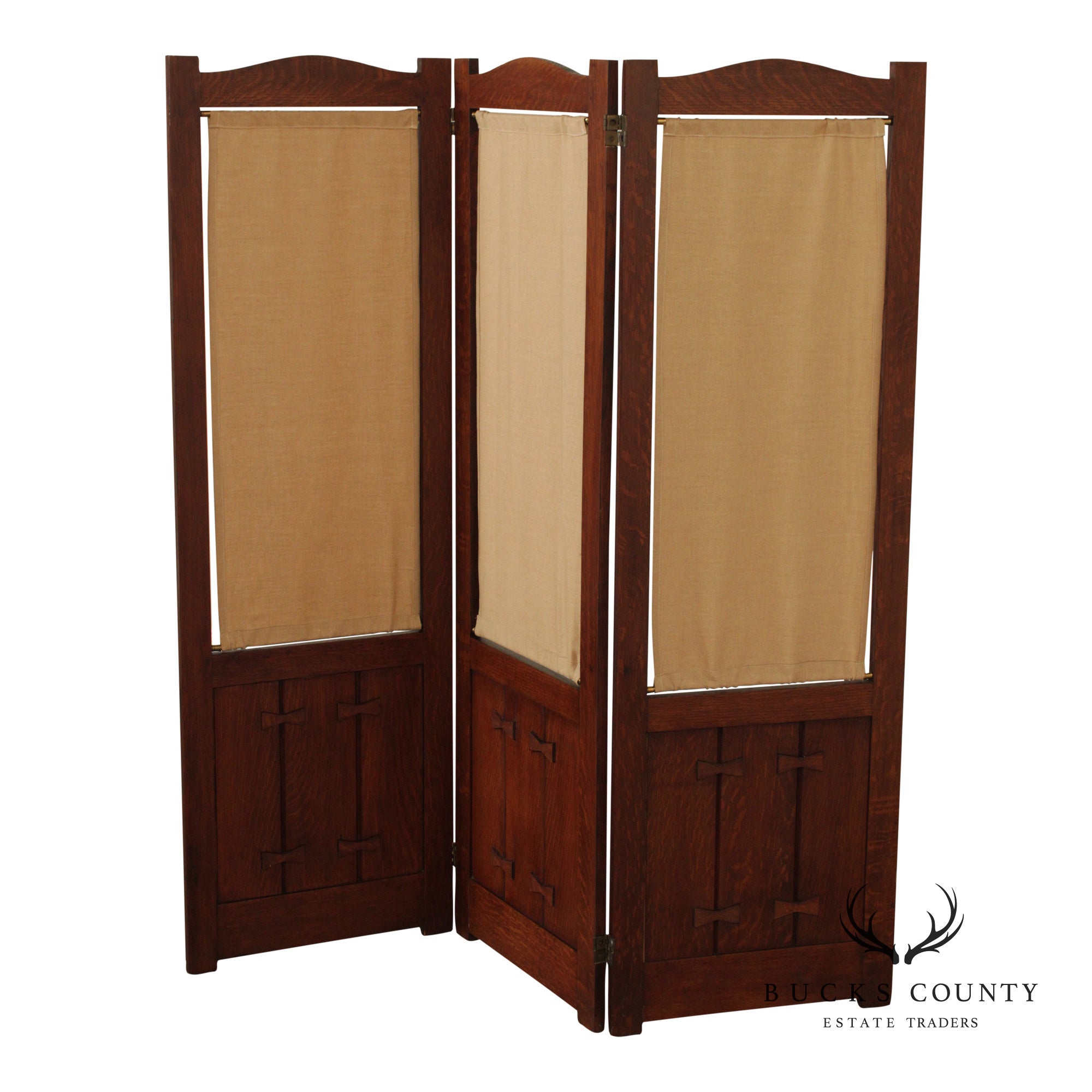 Mission Style Oak Three-Panel Screen