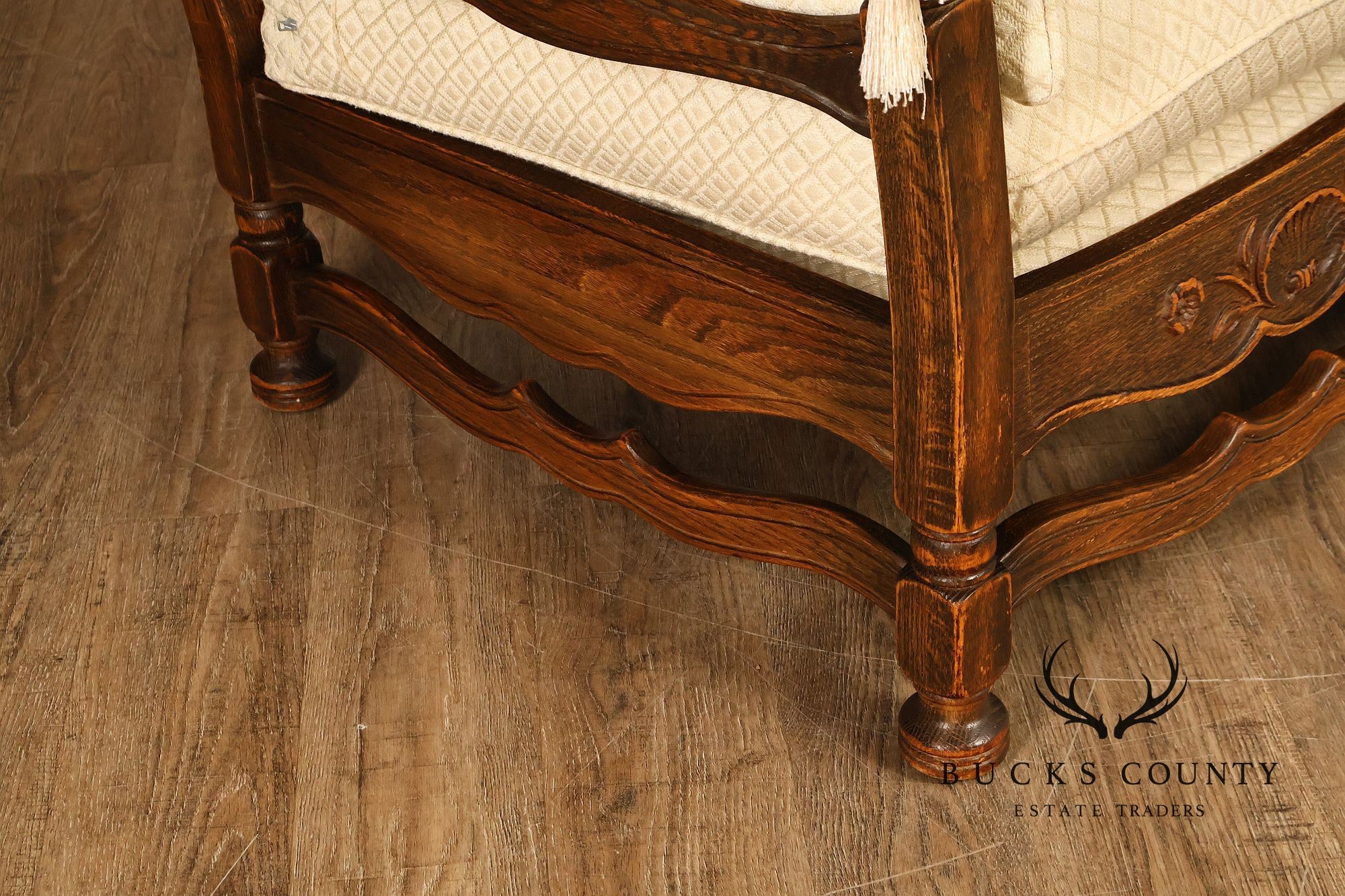 French Country Style Carved Oak Frame Three Seat Sofa