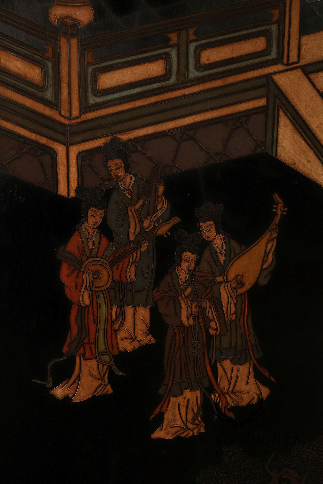 Chinese Coromandel Style Pair Of Eight Panel Folding Screens