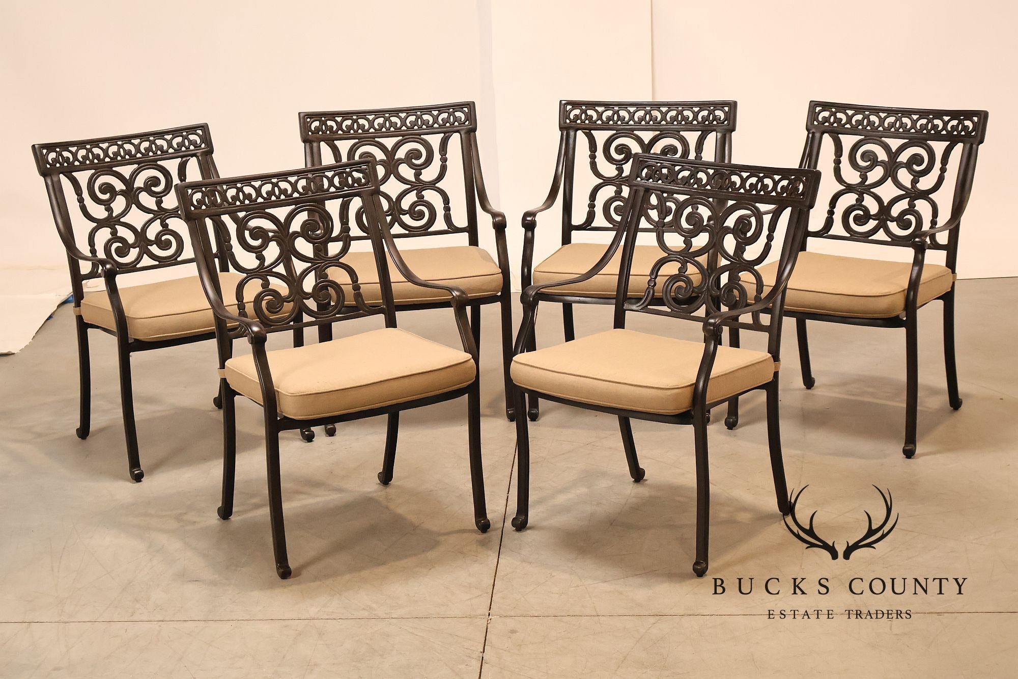 Castelle Cast Aluminum Outdoor Dining Table With Six Chairs Patio Set