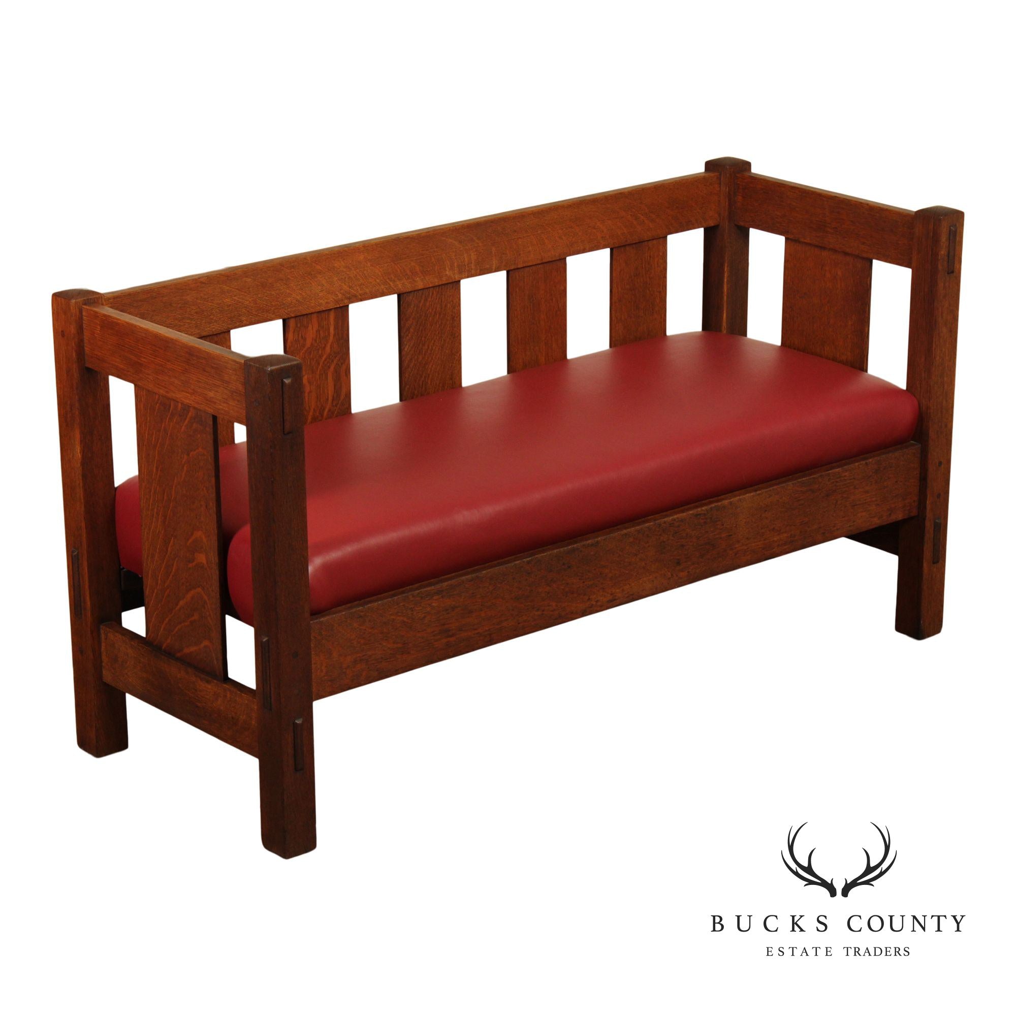 Antique Gustav Stickley Mission Oak Settle Model 205