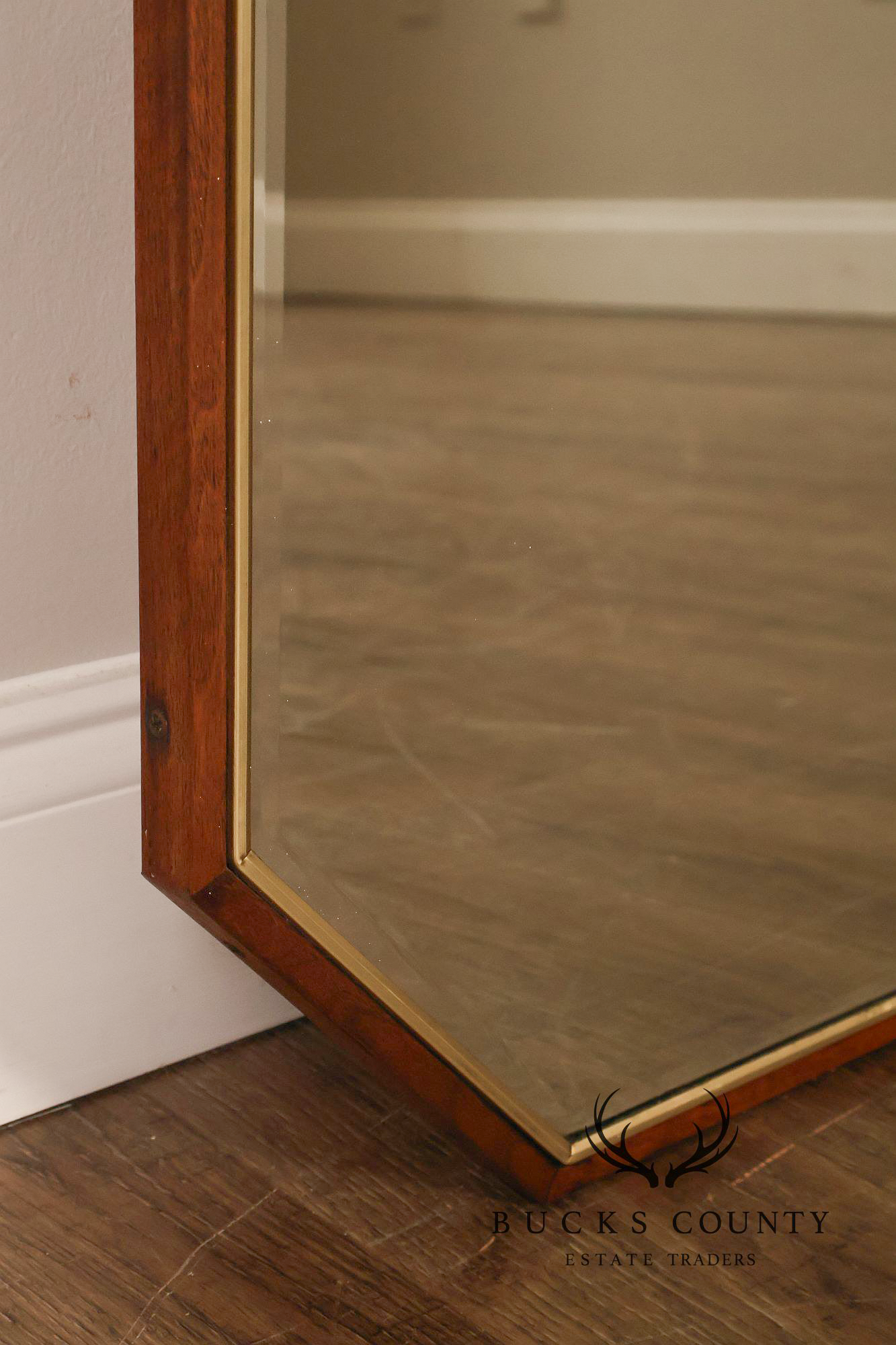 Mid Century Modern Walnut Frame Large Octagonal Mantel Mirror