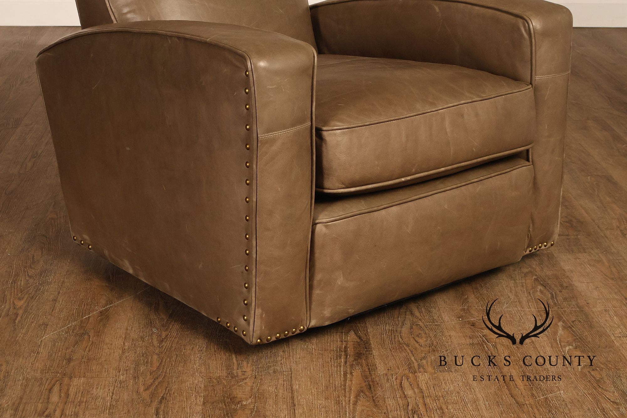 Restoration Hardware Pair Of Leather Swivel Club Chairs