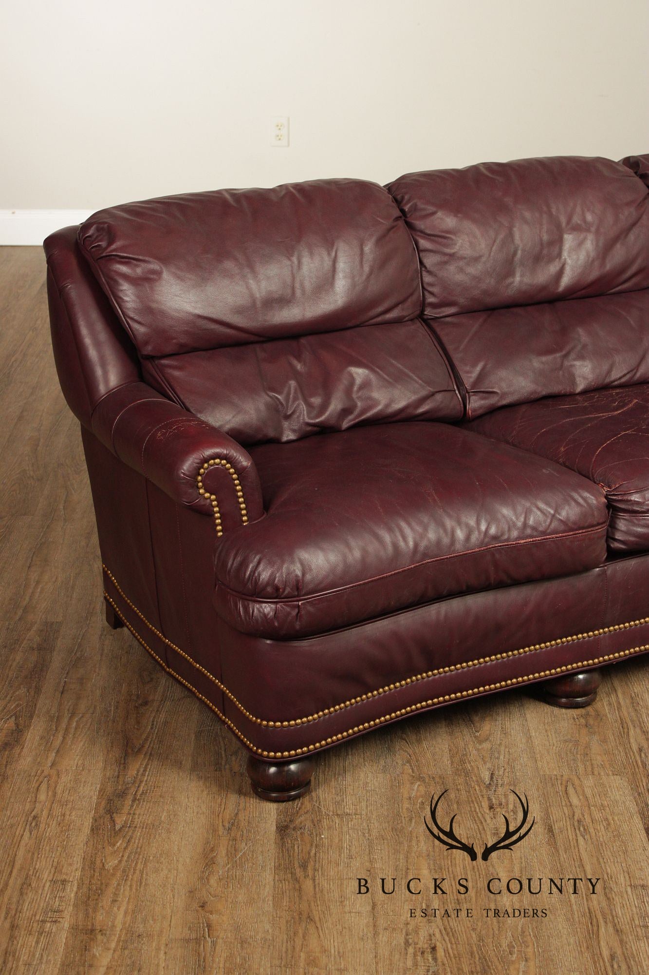 Hancock & Moore Burgundy Leather Nailhead Trim Sofa