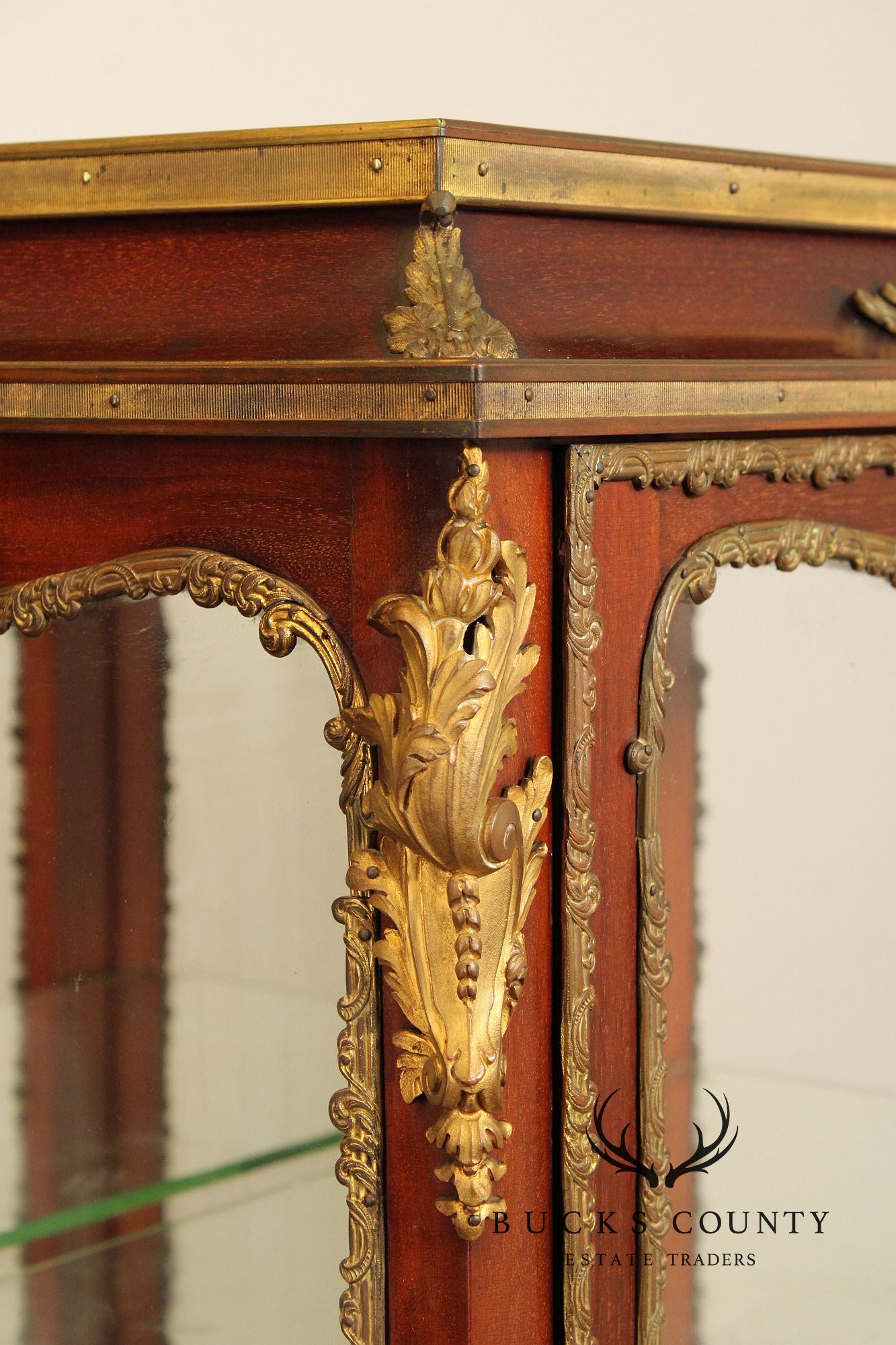 French Louis XV Style Inlaid and Bronze Ormolu Vitrine Cabinet