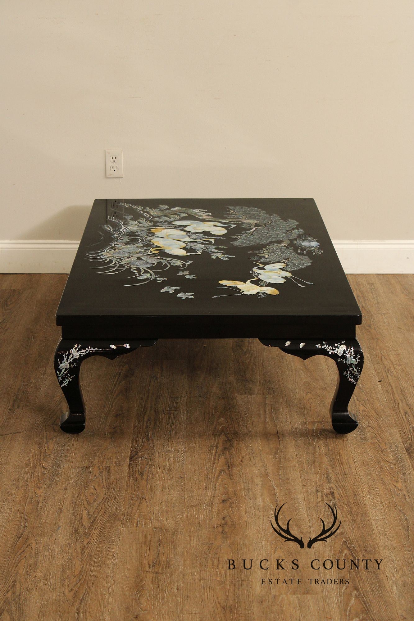 Korean Vintage Black Lacquer And Mother of Pearl Inlaid Coffee Table