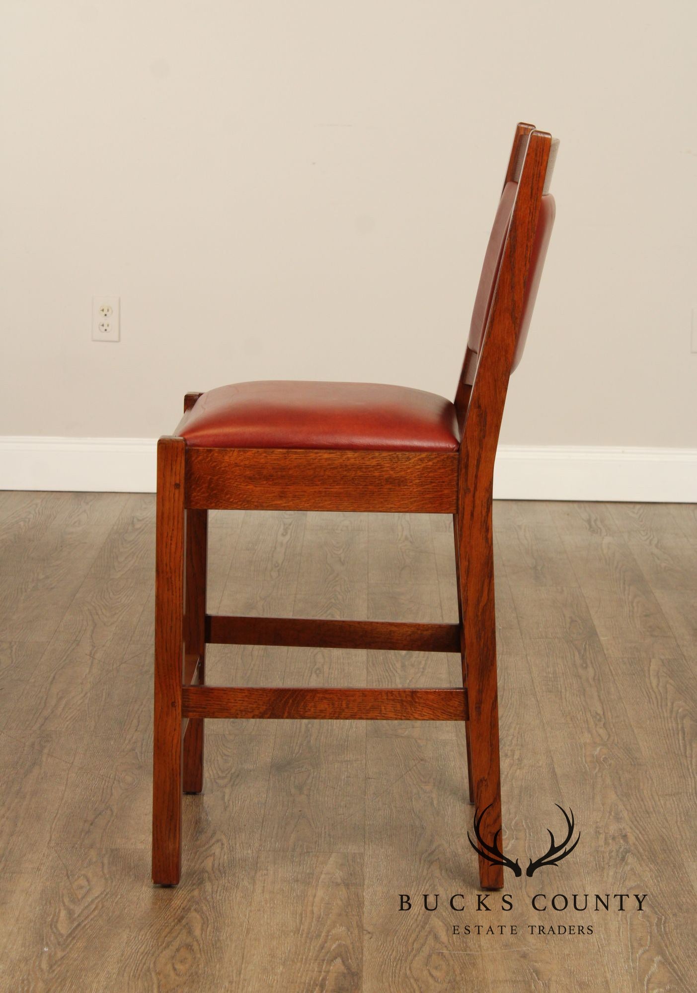 Stickley Mission Collection Pair of Oak And Leather Counter Stools