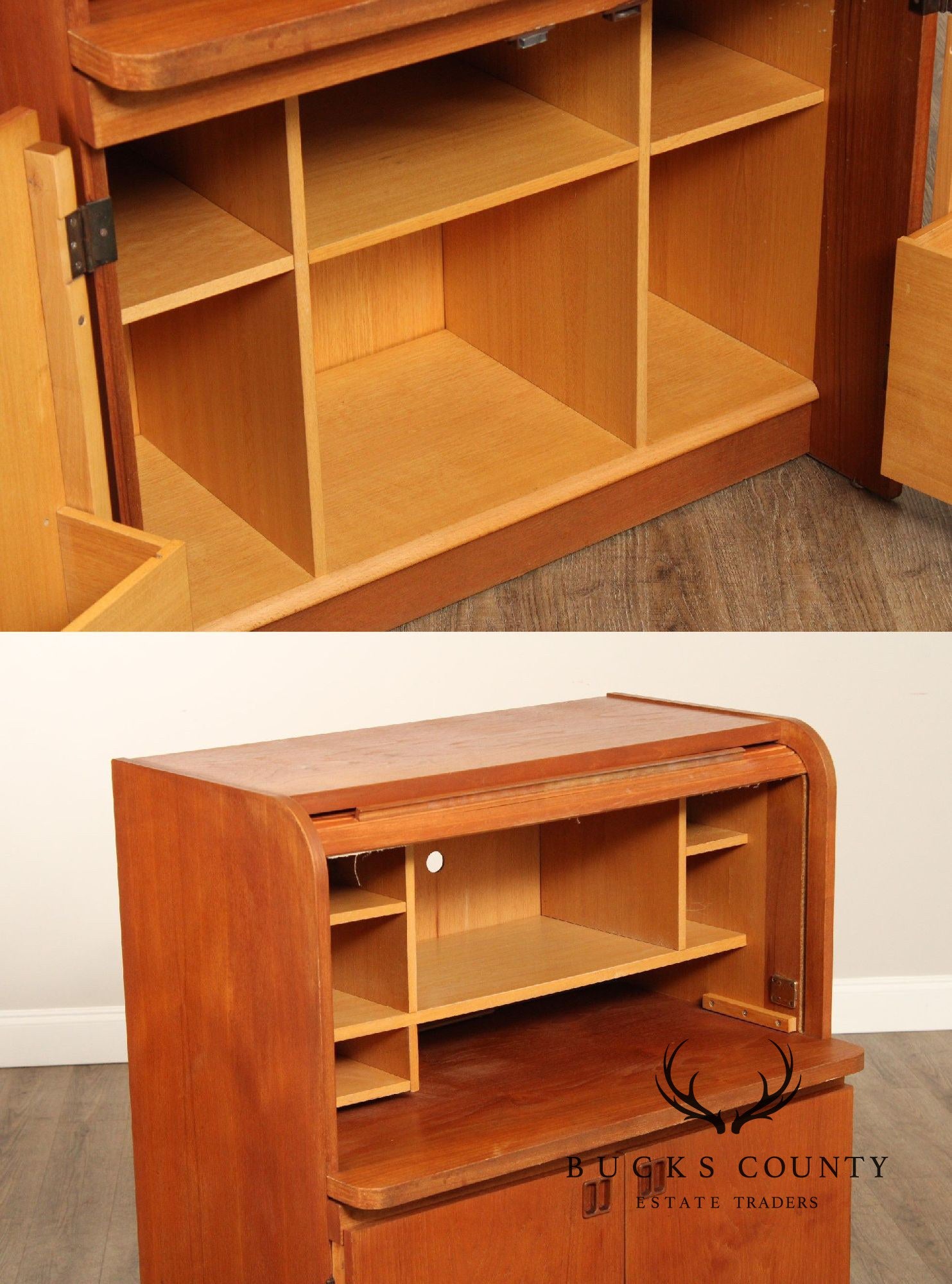 Danish Modern Vintage Teak Roll Top Bar Cabinet or Secretary Desk