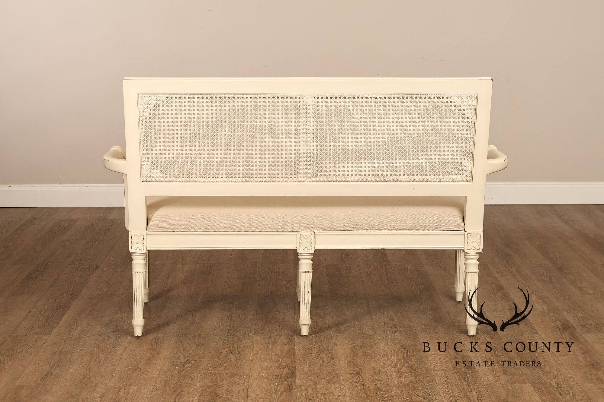 Alden Parkes Country French Louis XVI Style Caned Back Painted Settee