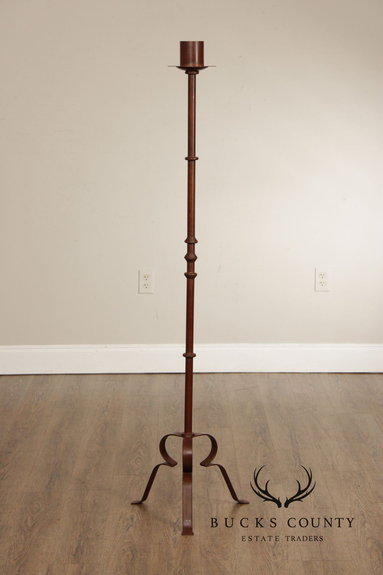 Vintage European Set of Three Tall Iron Candlesticks