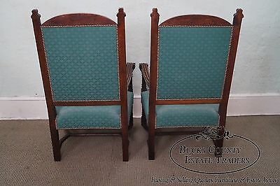 Antique 19th Century Pair of Gothic Oak Throne Arm Chairs