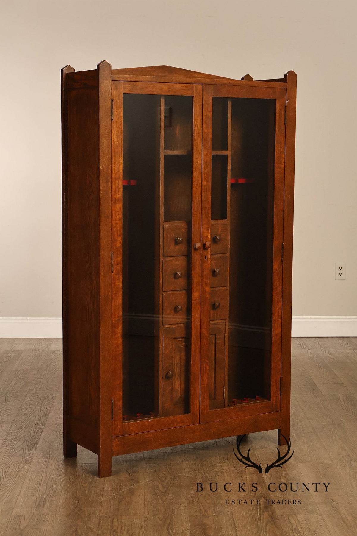 Antique Grand Rapids Mission Oak Gun Cabinet