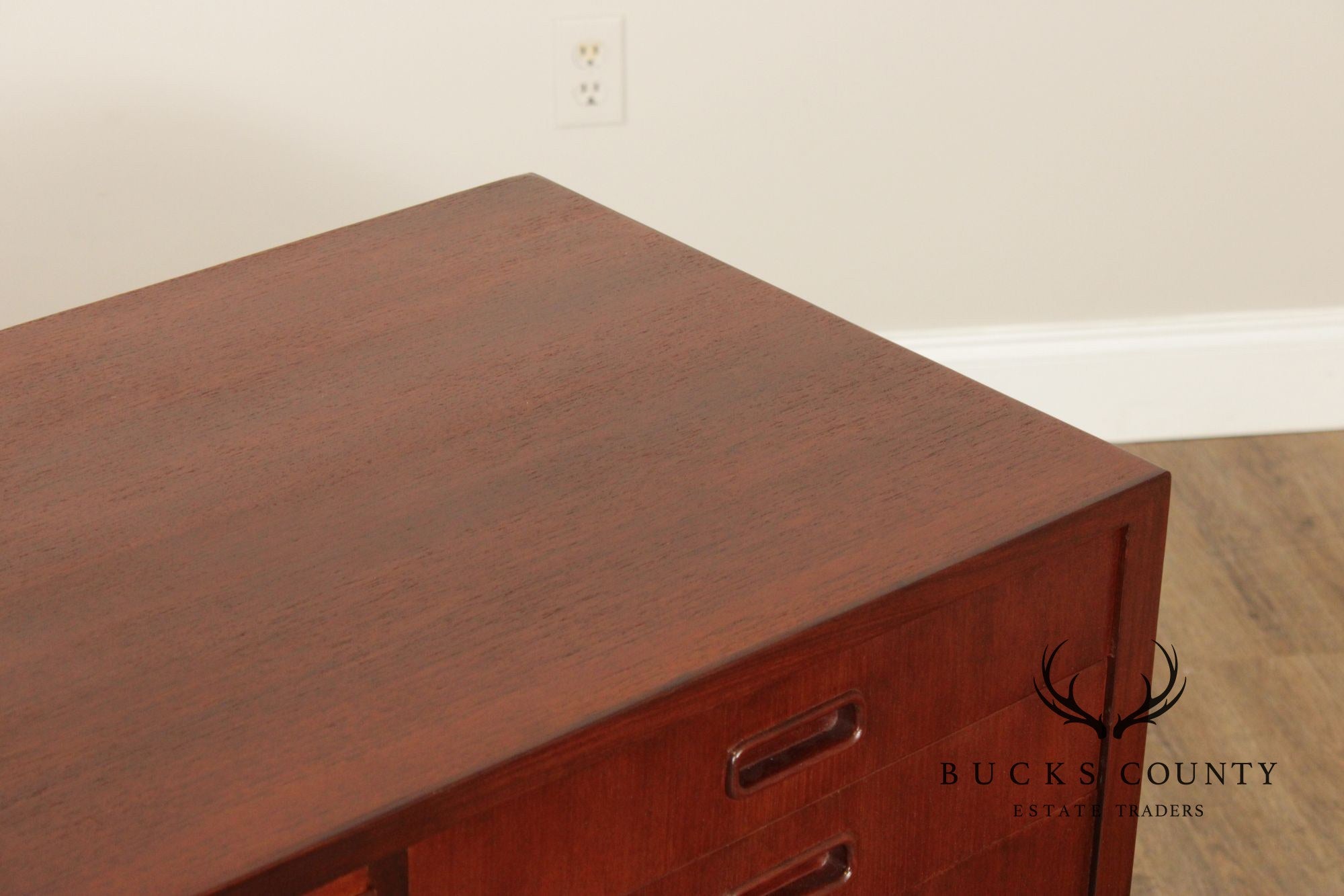 Mid-Century Danish Style Teak Credenza Sideboard With Inset Pulls