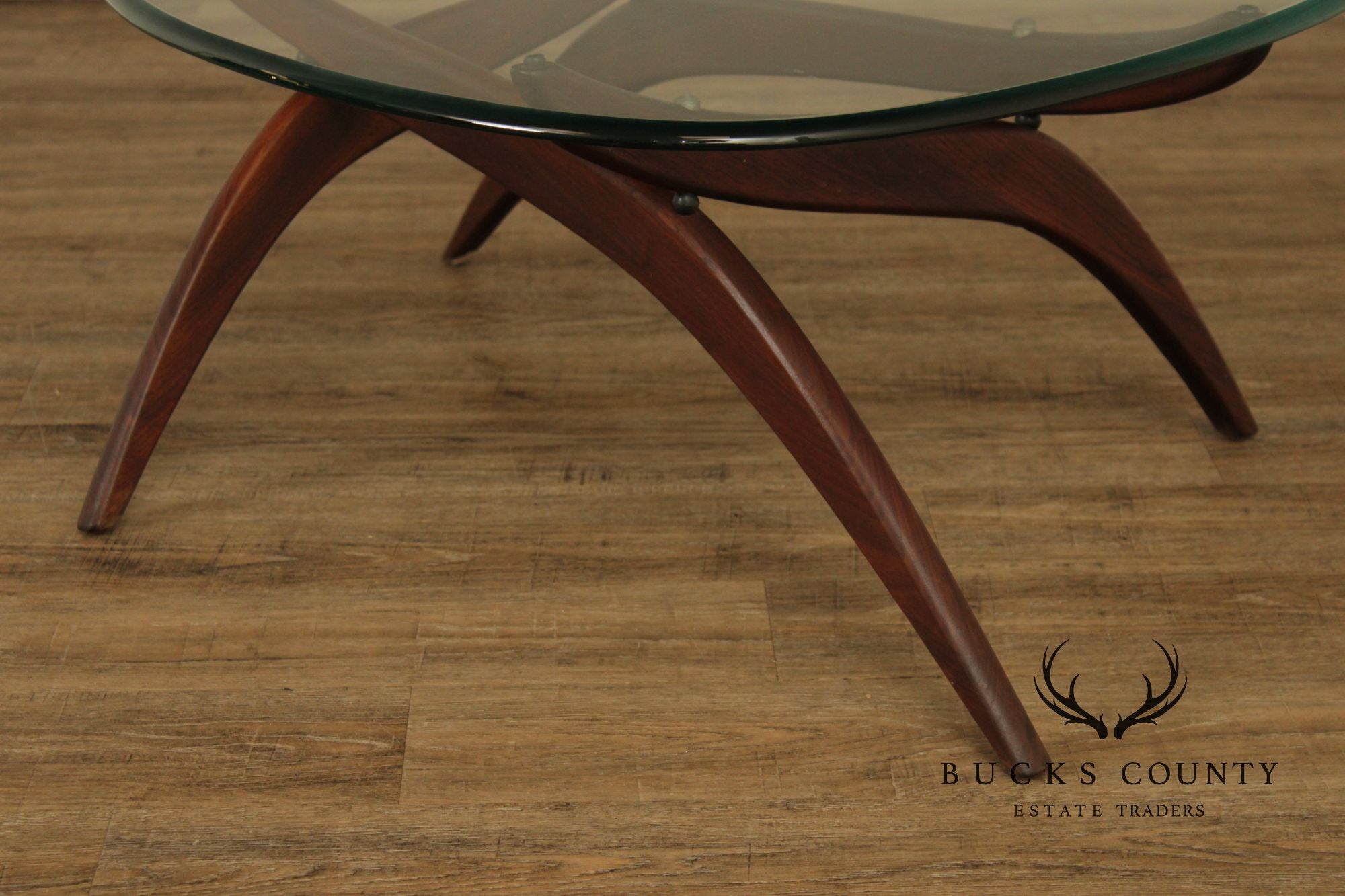 Mid Century Modern Glass Top Walnut Coffee Table