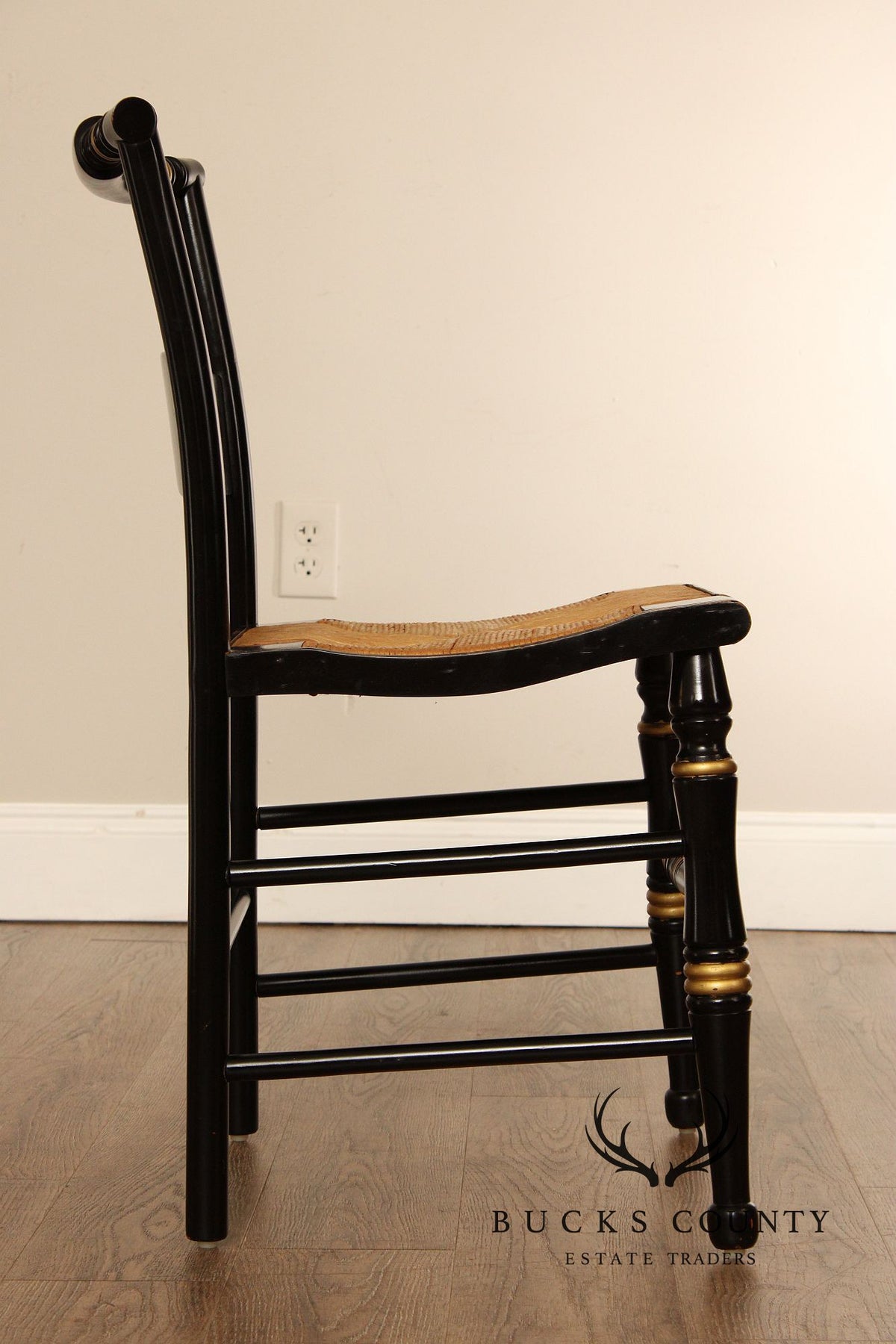 Early American Style Ebonized Rush Seat Side Chair