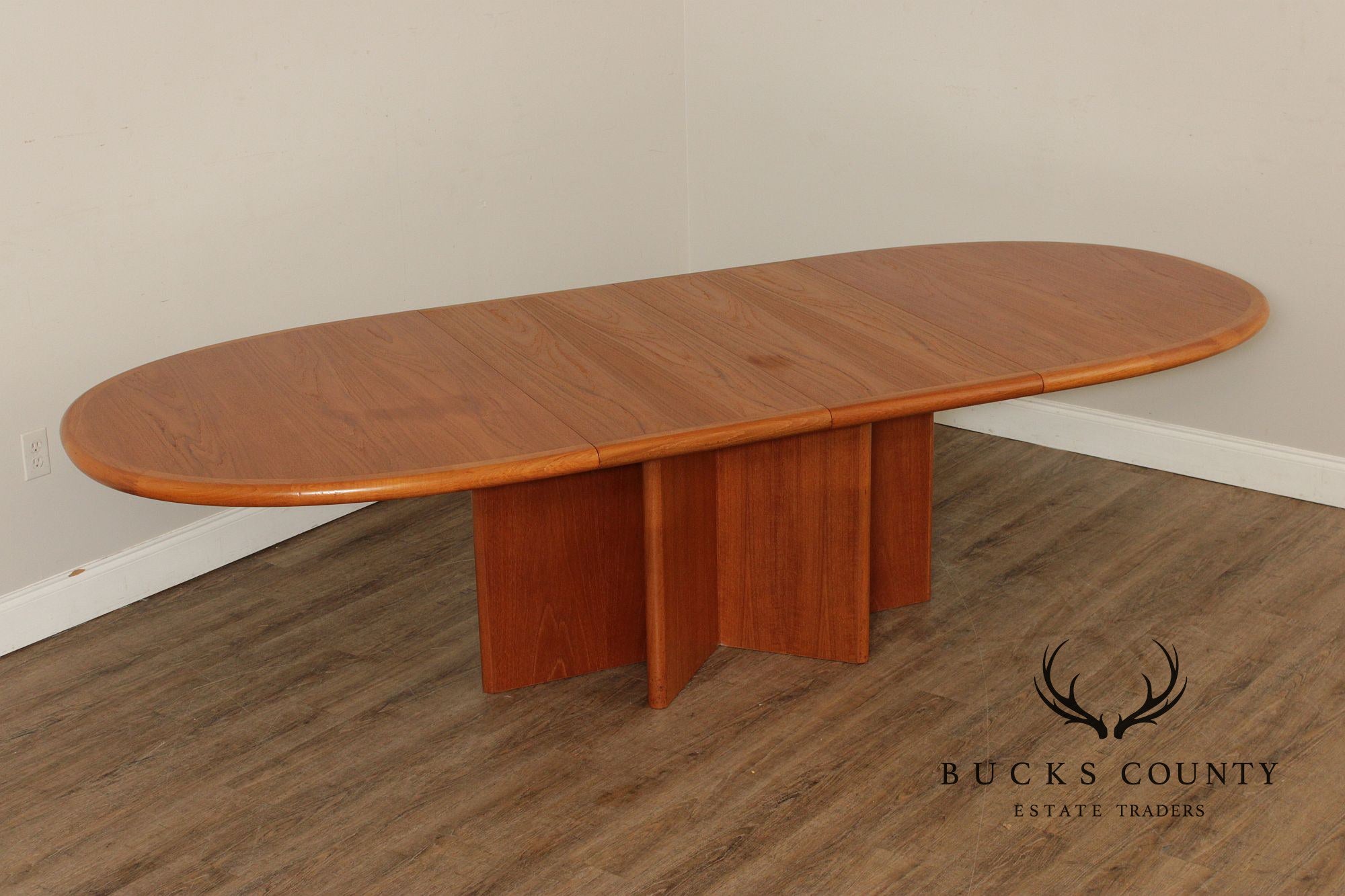 Ansager Møbler Danish Teak Pedestal Dining Table With Two Leaves