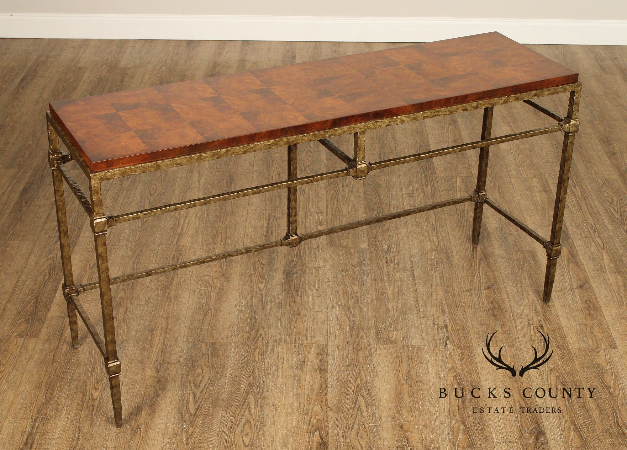 Harden Modern Iron and Burl Wood Console Table