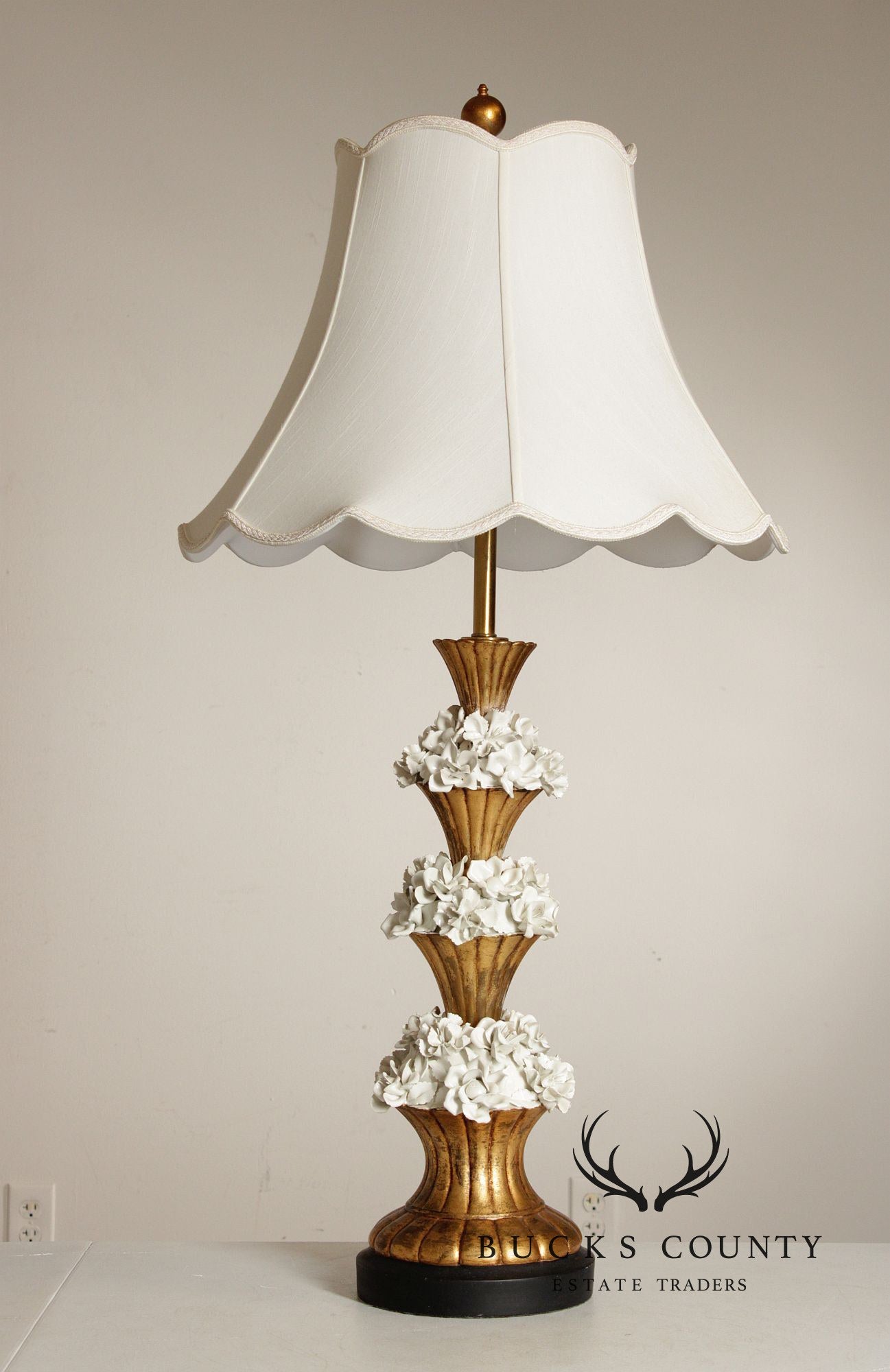 Italian Holllywood Regency Ceramic Floral Table Lamp