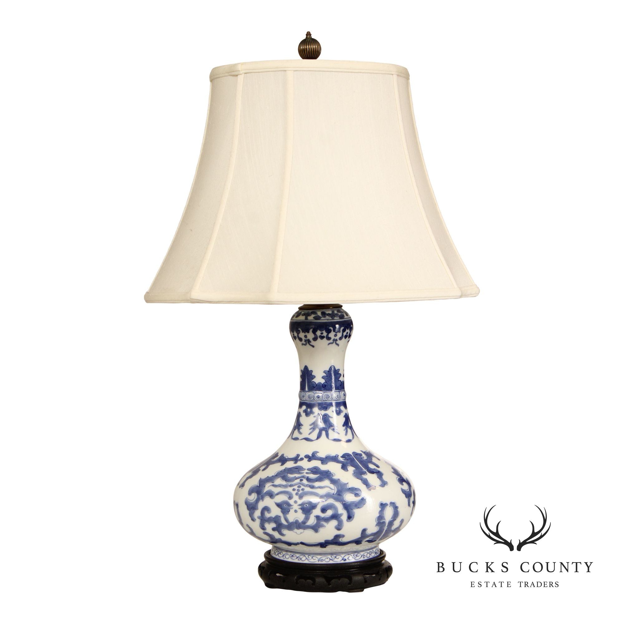 Vintage Chinese Blue and White Porcelain Table Lamp