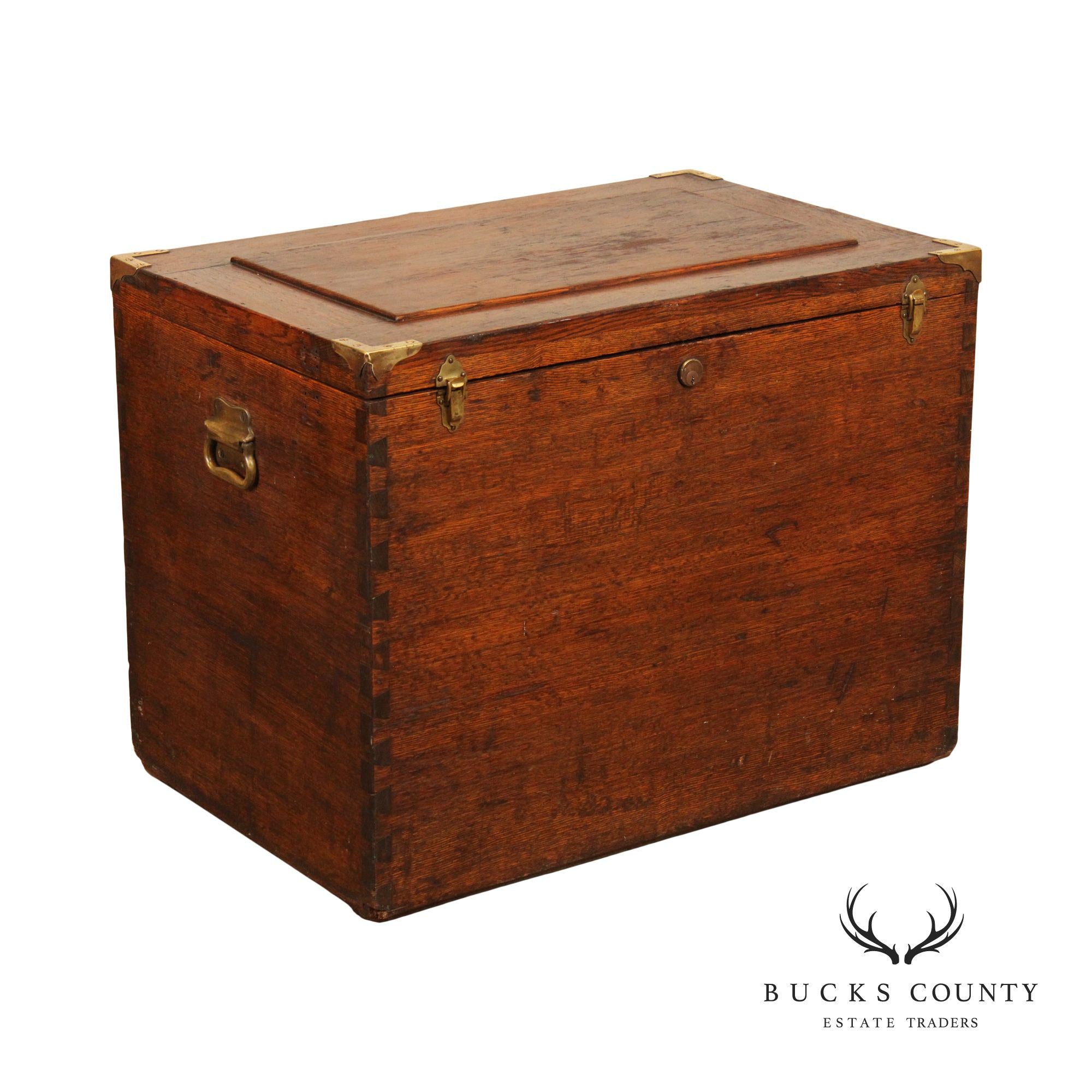 Campaign Style Antique Oak Dovetailed Chest