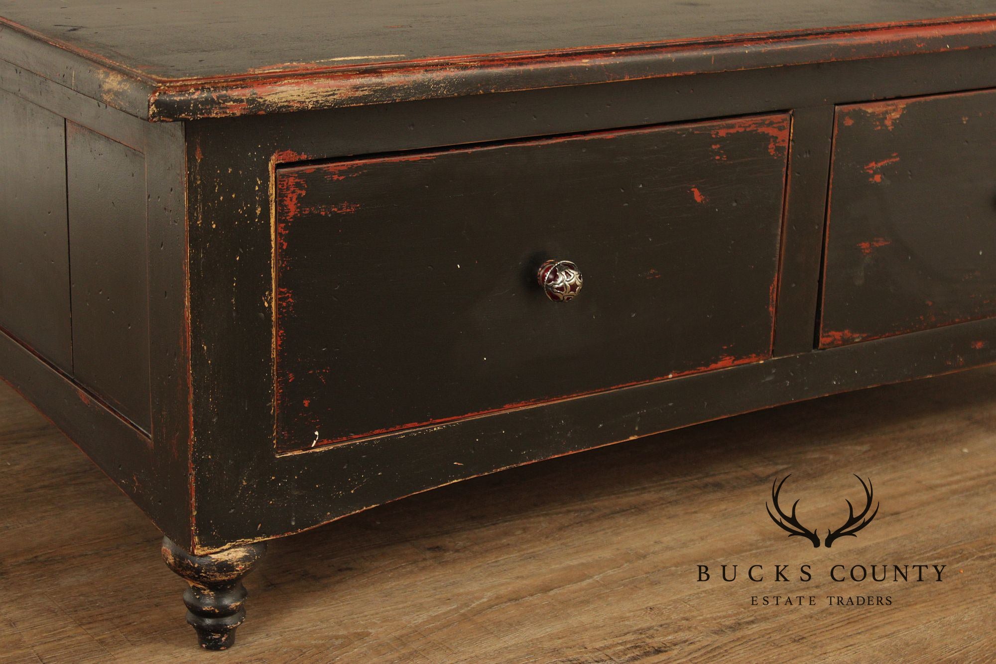 Rustic Distress Painted Storage Coffee Table