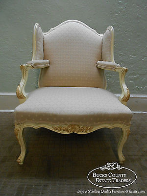 Custom Wide Seat French Louis XV Wing Chair Fauteuil