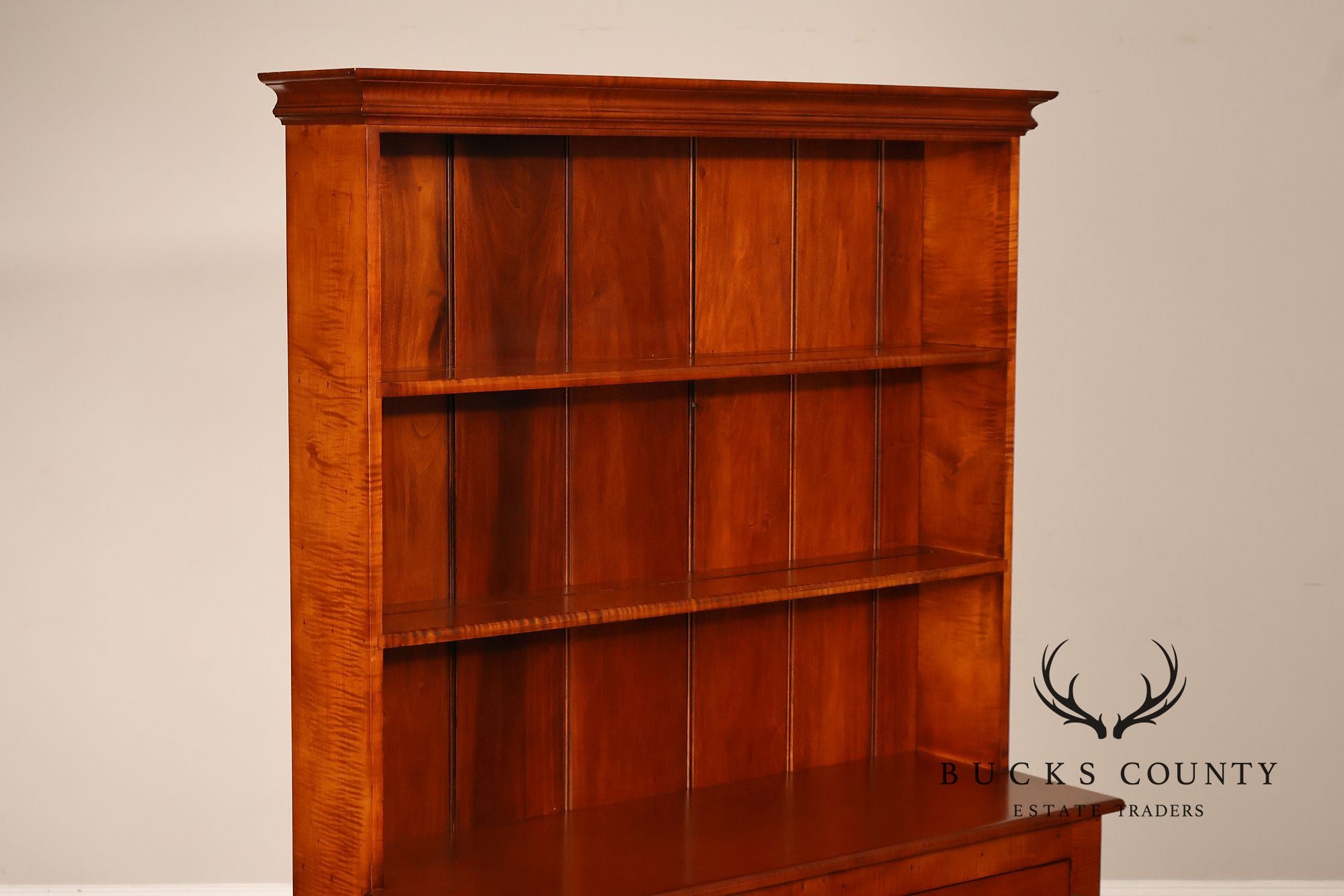 Tiger Maple Custom Step Back Hutch With Upper Open Shelving
