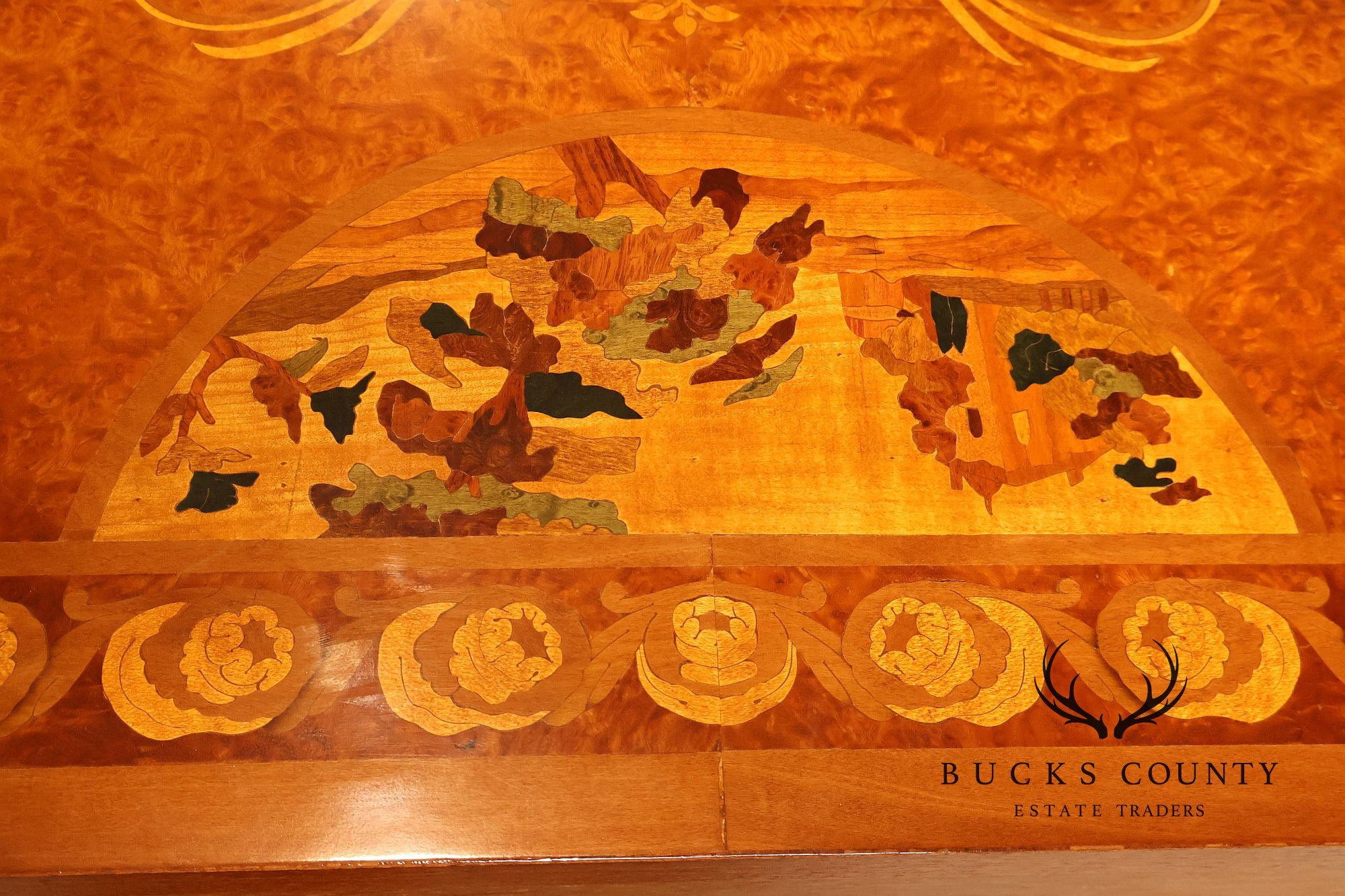 Italian Marquetry Inlaid Burl Wood Credenza Sideboard Server