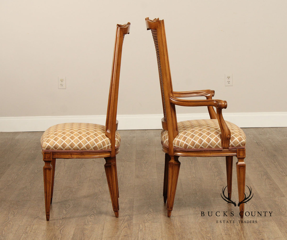 Karges Italian Provincial Vintage Set Of Four Walnut Cane Back Dining Chairs