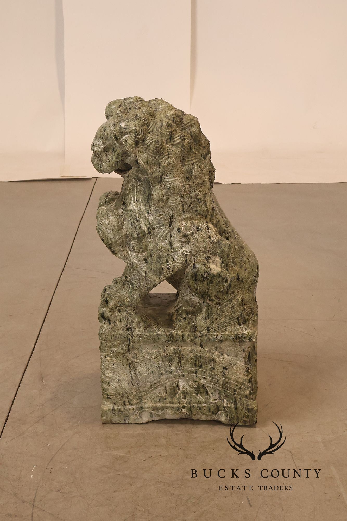 Large Pair Of Carved Green Marble Foo Dogs Guardian Lions