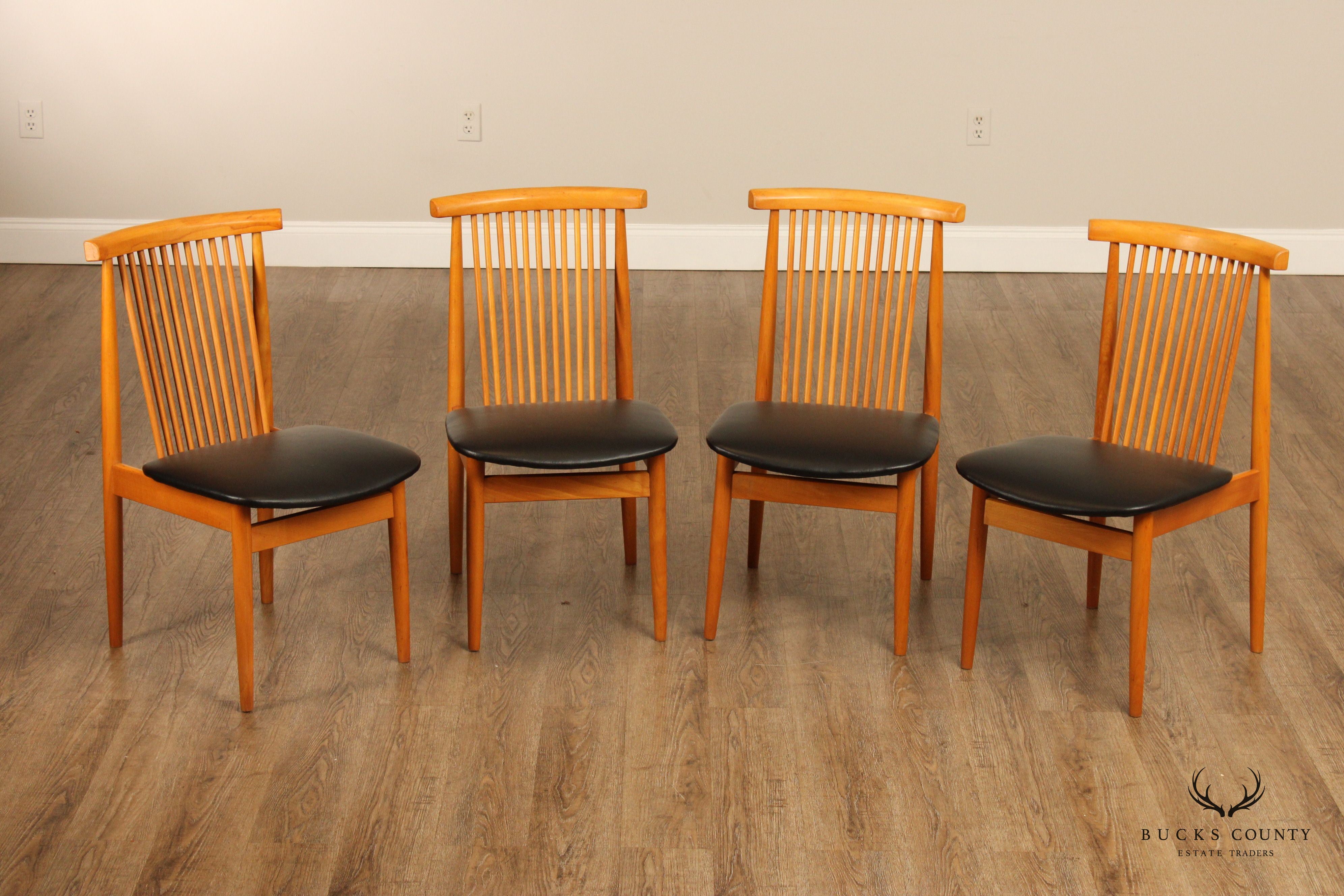 Kawahata Mid Century Modern Set of Four Spindle Back Dining Chairs