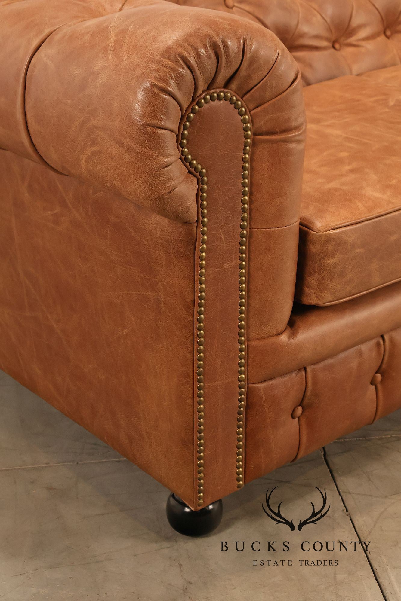 Chesterfield Style 8 Foot Distressed Brown Tufted Leather Sofa