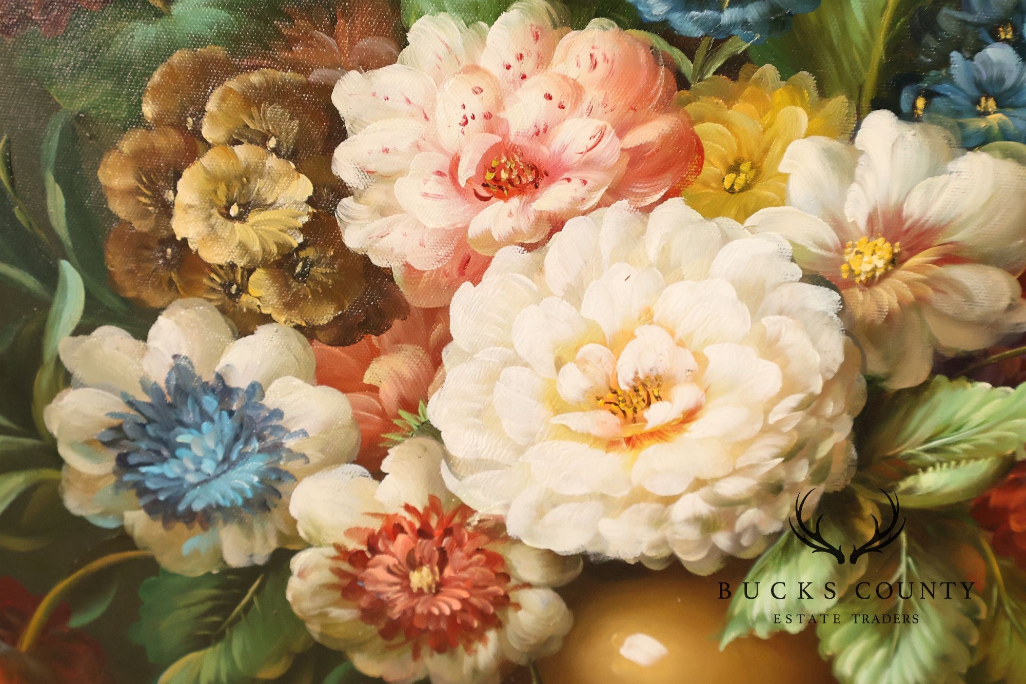 Oil Painting Botanical Still Life in Carved Wood Gold Leaf Frame Signed Heather