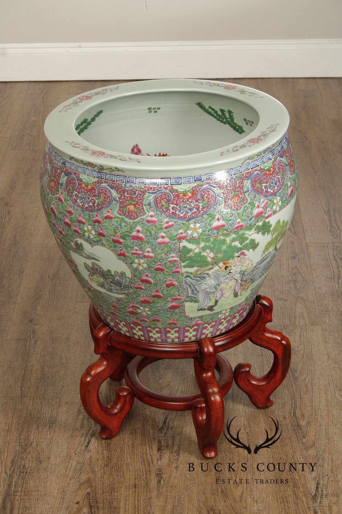 Chinese Famille Verte Fishbowl Planter on Stand