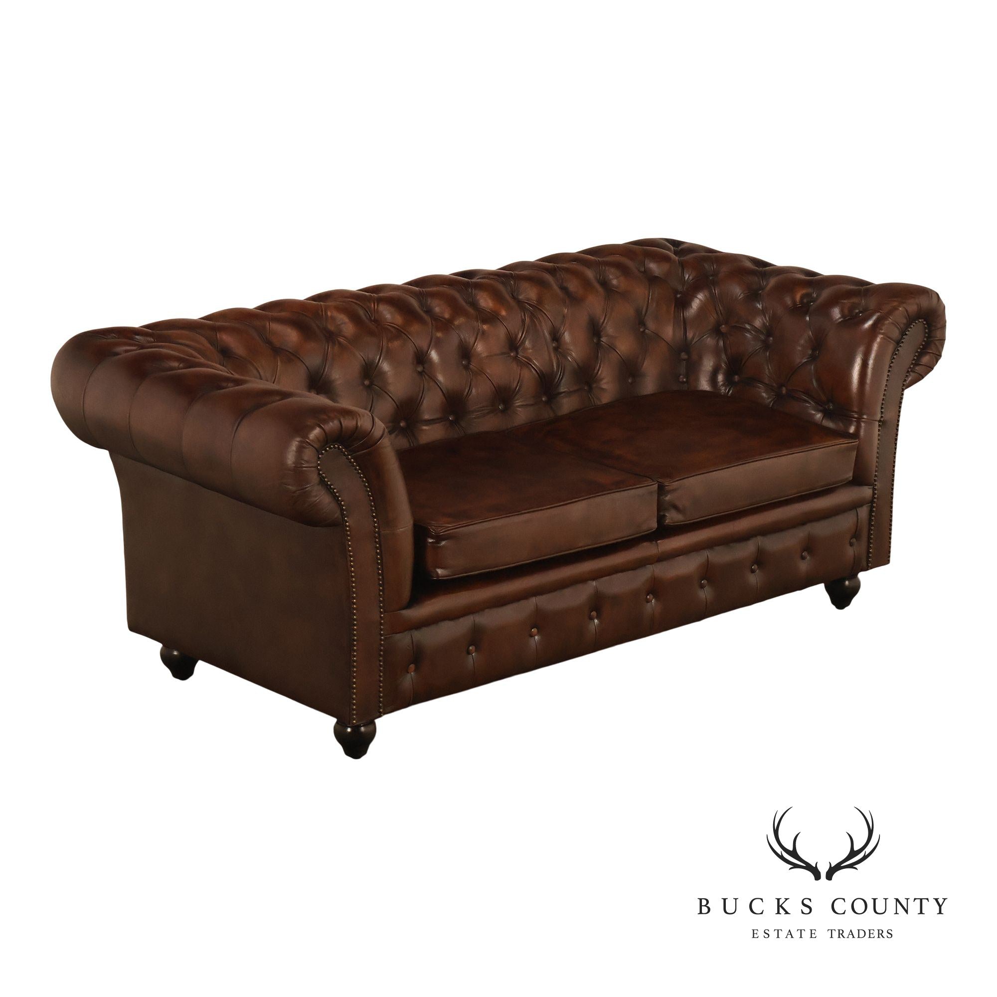 Chesterfield Style 6 Foot Brown Tufted Leather Sofa