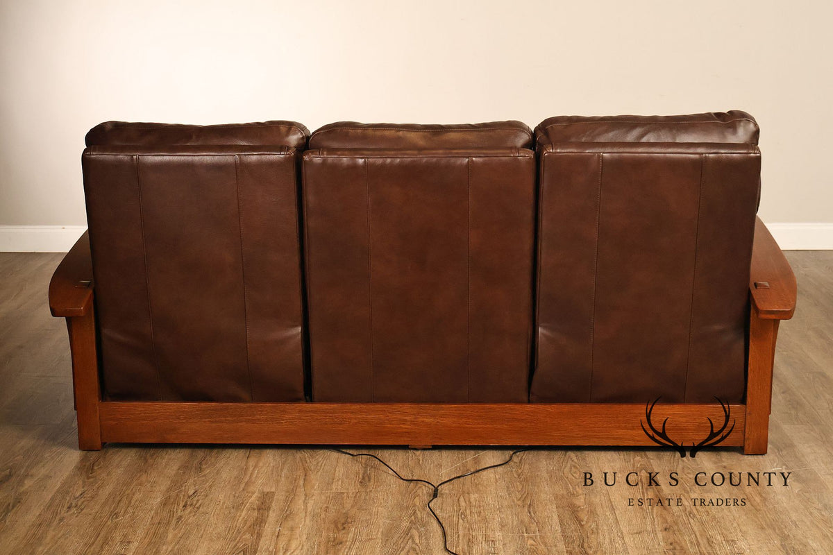 Stickley Orchard Street Mission Oak Leather Power Motion Sofa