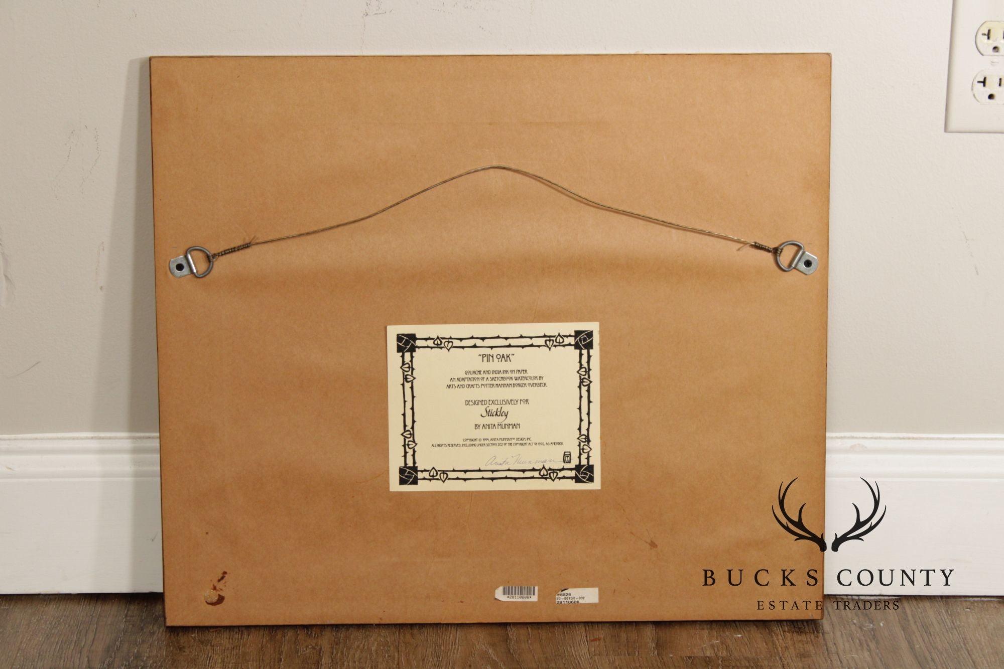 Anita Munman Arts & Crafts Style Framed Drawing, 'Pin Oak'