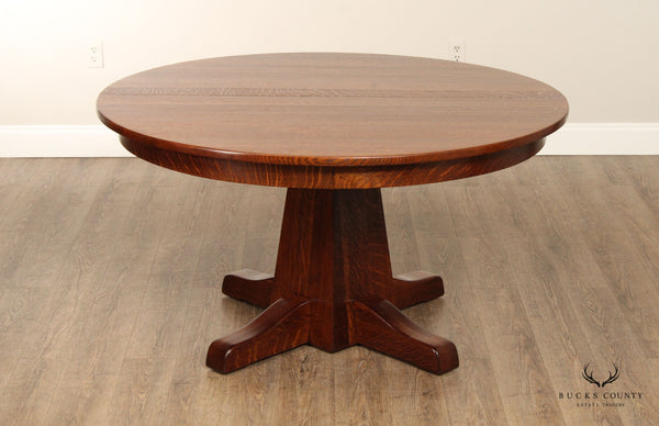 Limbert Antique Mission Oak Round Expandable Pedestal Dining Table