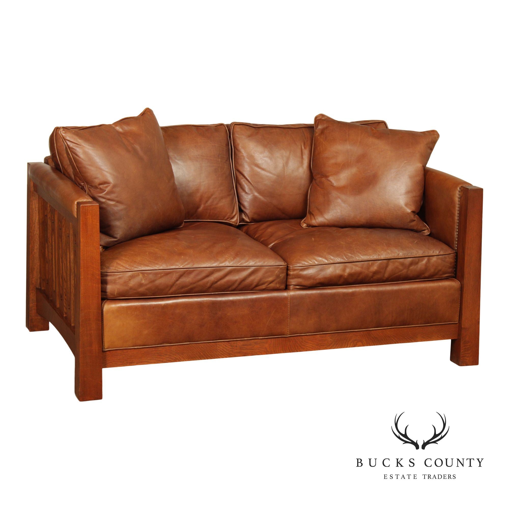 Stickley Highlands Mission Oak Leather Loveseat